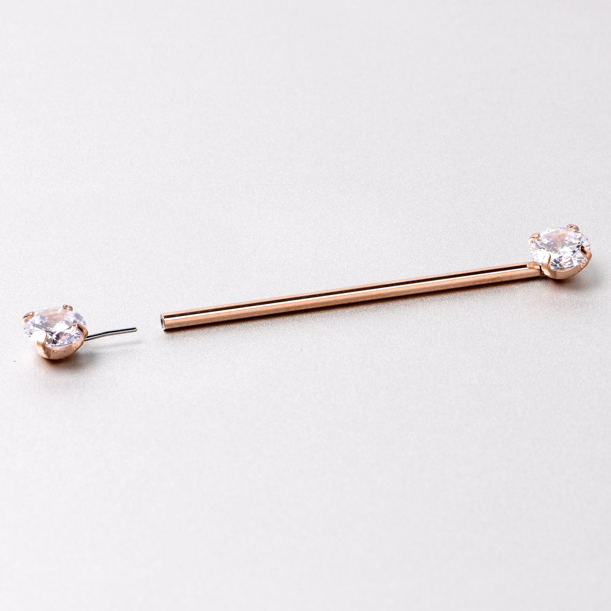 14 Gauge Clear CZ Gem Rose Gold Tone Threadless Industrial Barbell 38mm