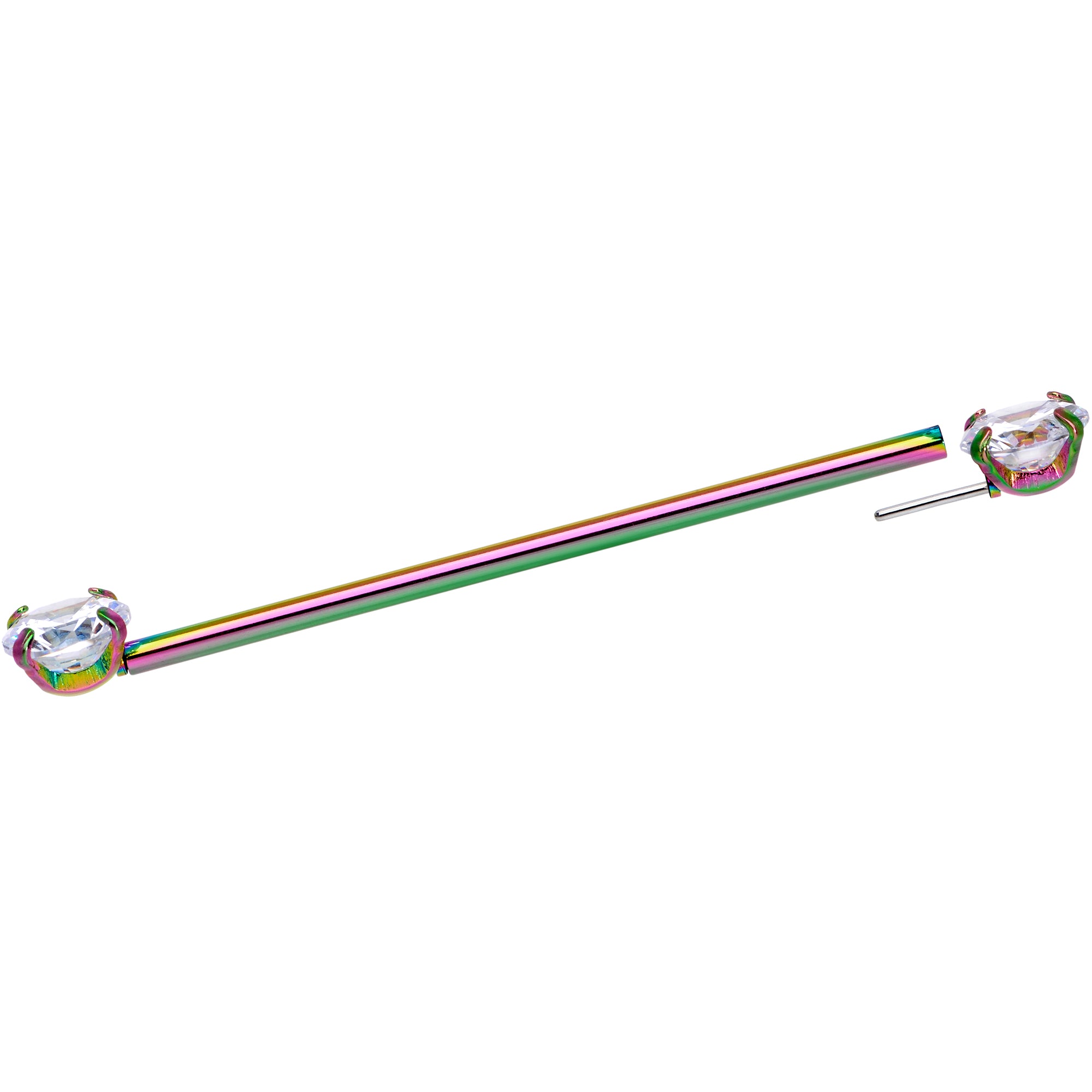 14 Gauge Clear CZ Gem Rainbow Threadless Industrial Barbell 38mm