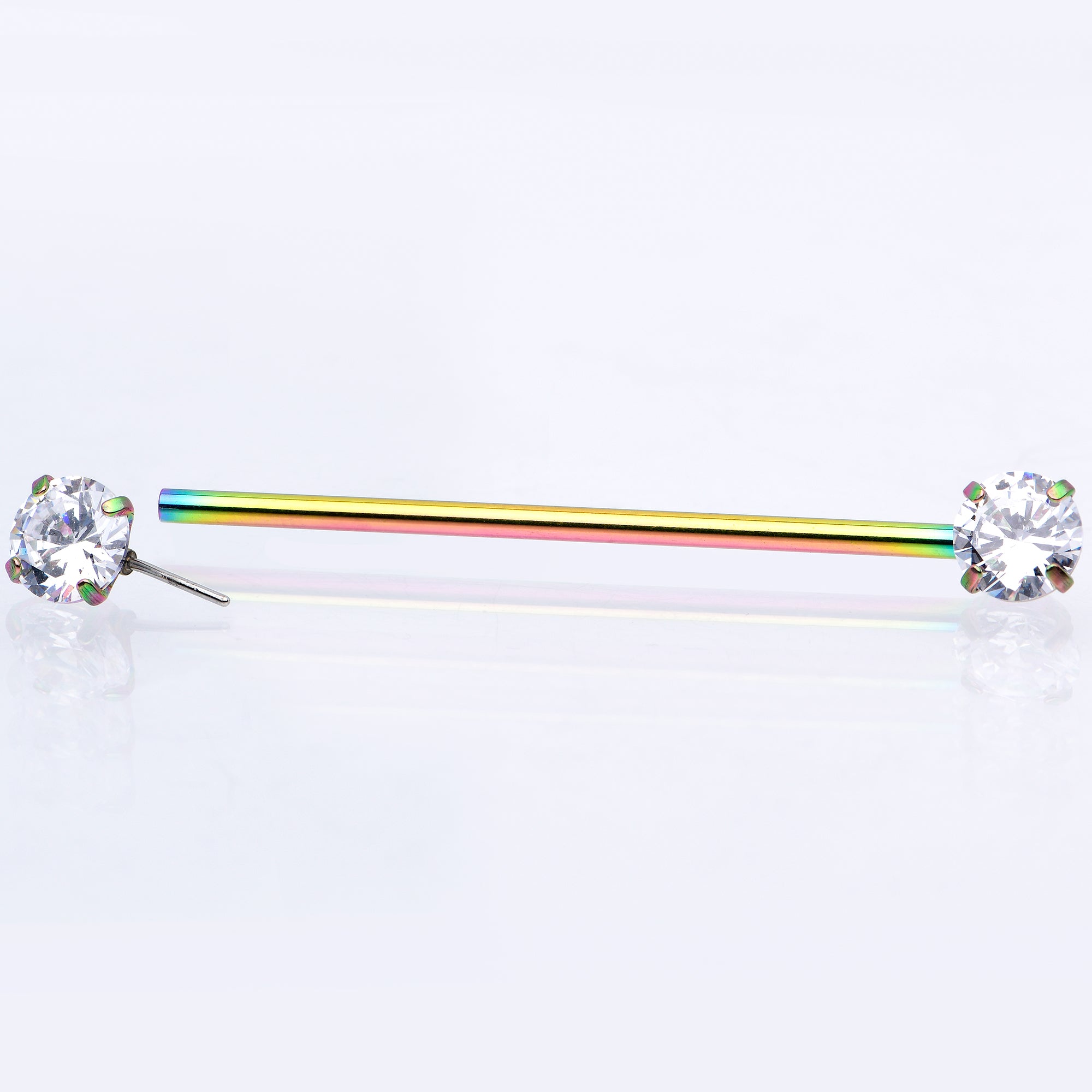 14 Gauge Clear CZ Gem Rainbow Threadless Industrial Barbell 38mm