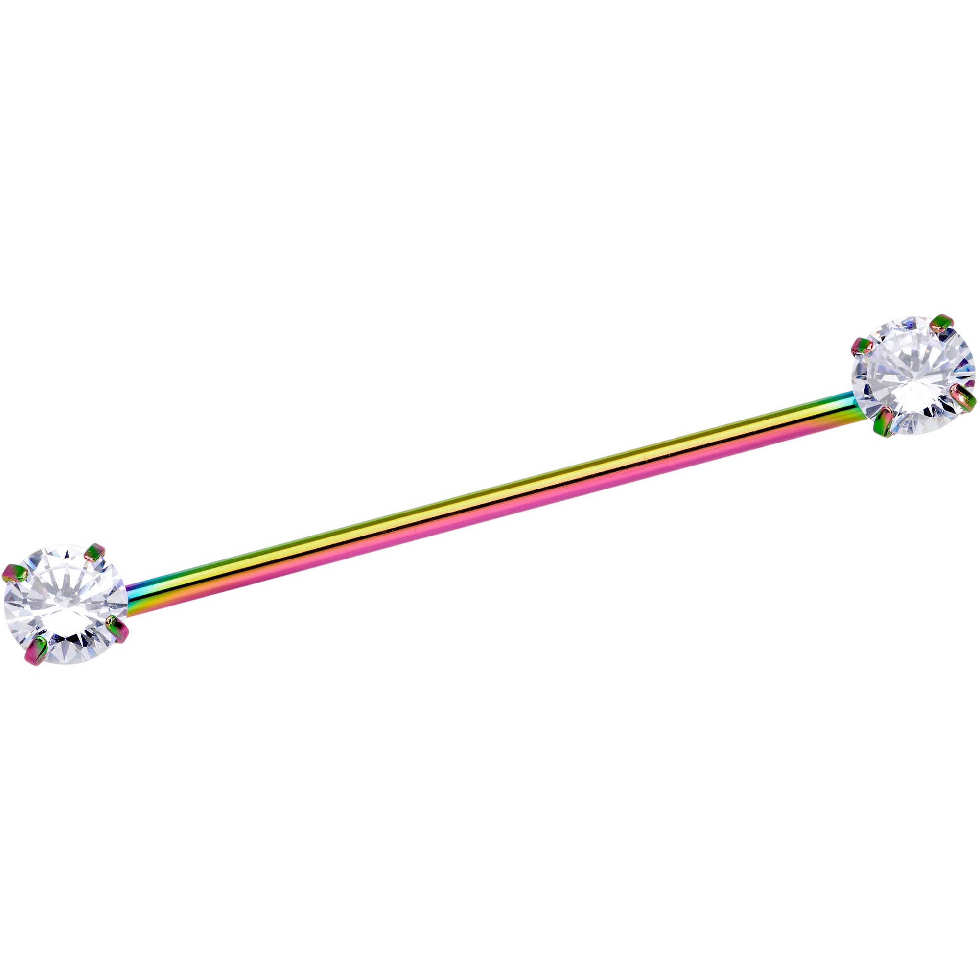 14 Gauge Clear CZ Gem Rainbow Threadless Industrial Barbell 38mm