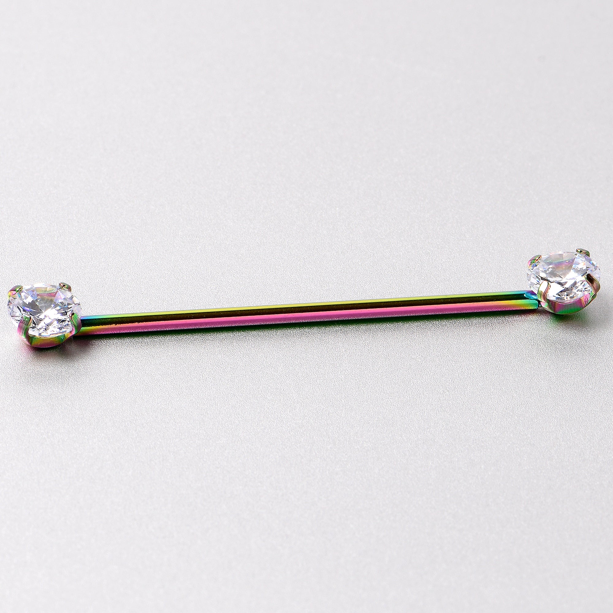 14 Gauge Clear CZ Gem Rainbow Threadless Industrial Barbell 38mm