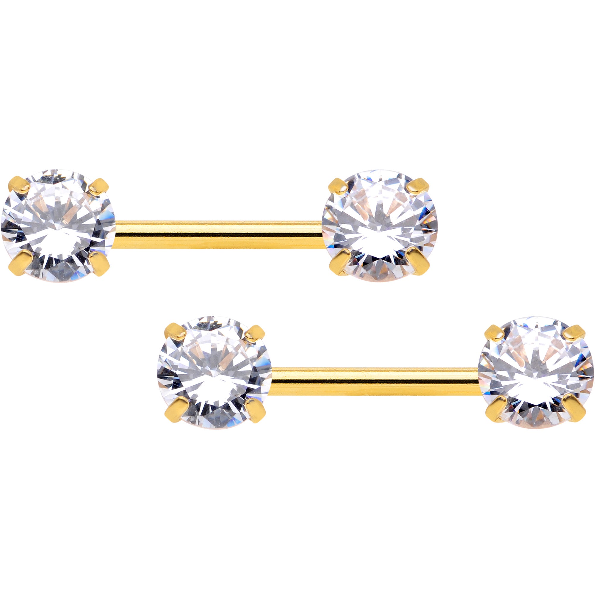 14 Gauge 1/2 Clear CZ Gem Gold Tone Threadless Nipple Ring Set