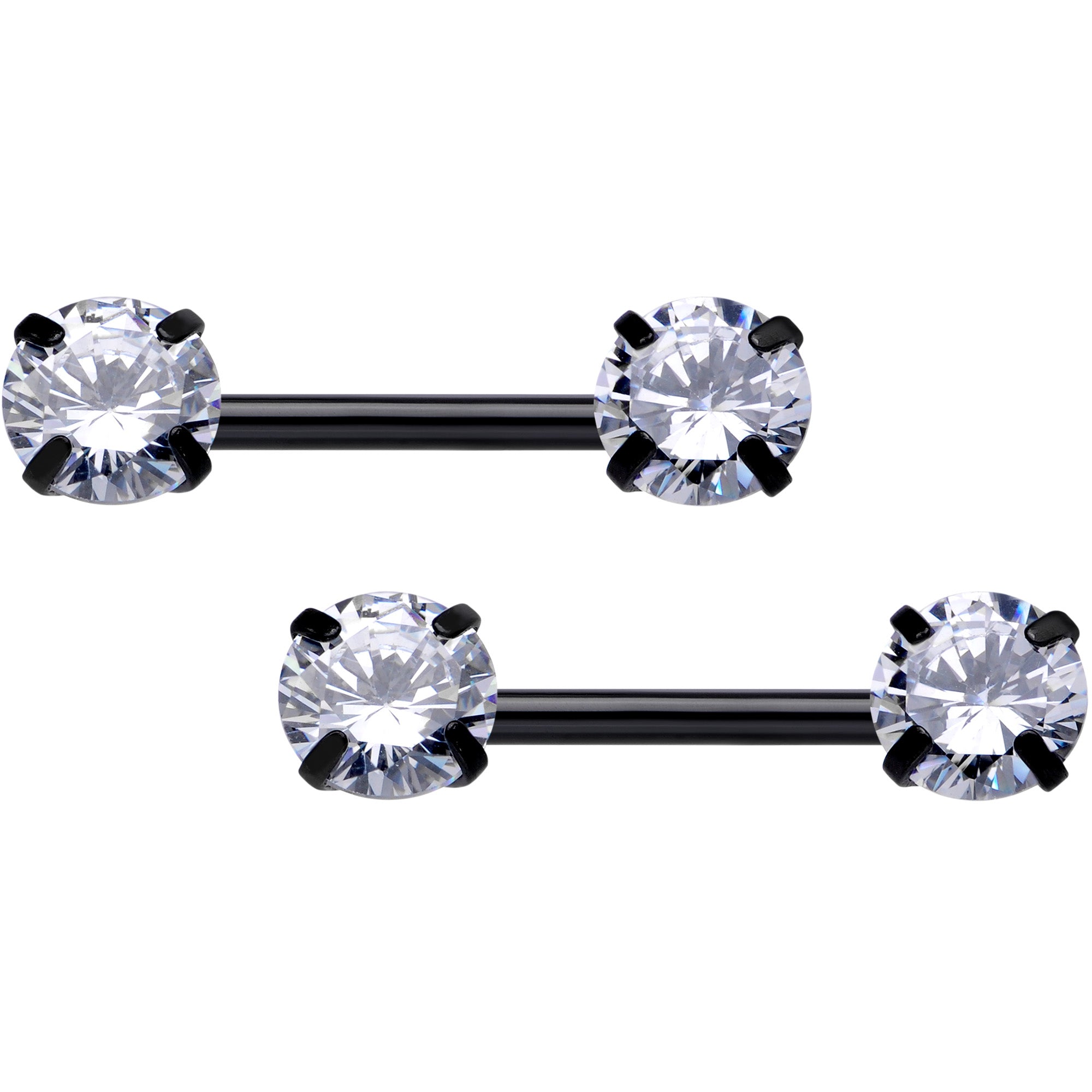 14 Gauge 1/2 Clear CZ Gem Black Threadless Barbell Nipple Ring Set