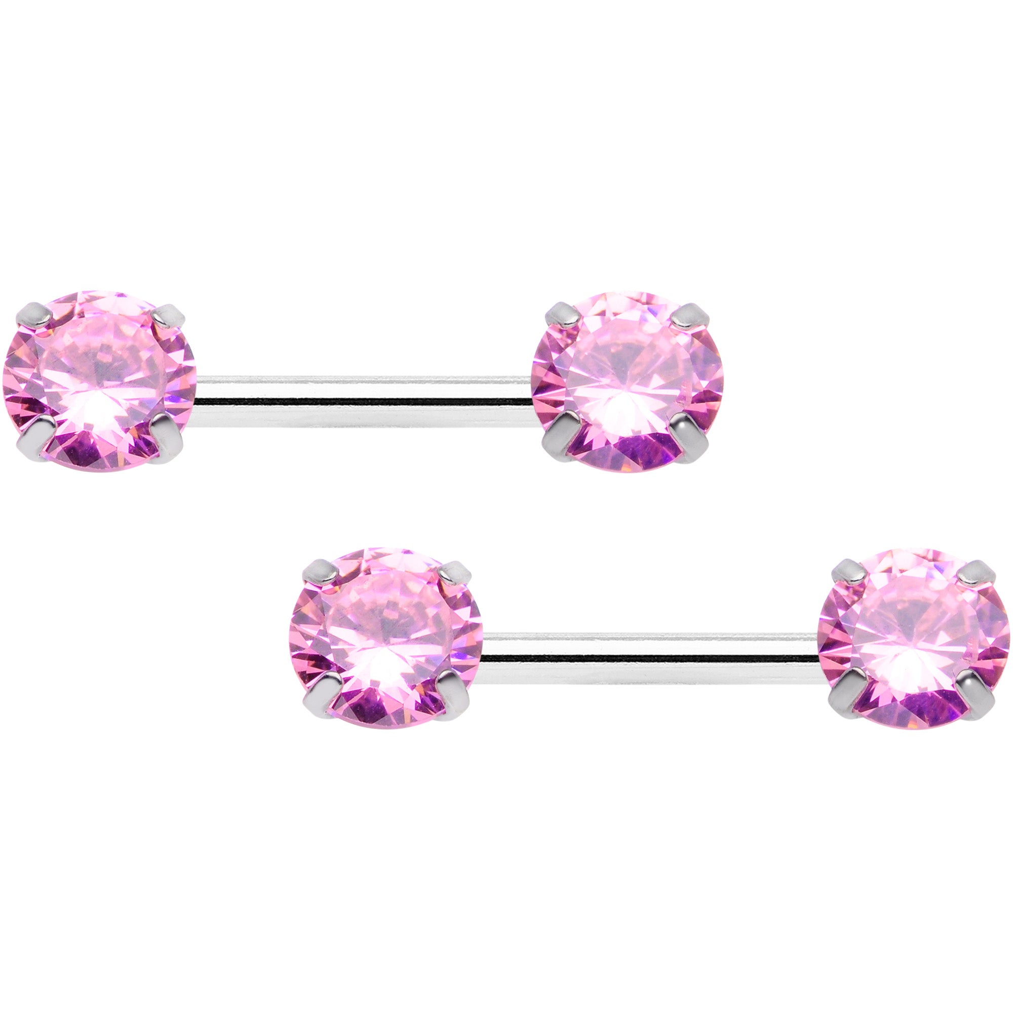 14 Gauge 1/2 Pink CZ Gem Threadless Barbell Nipple Ring Set