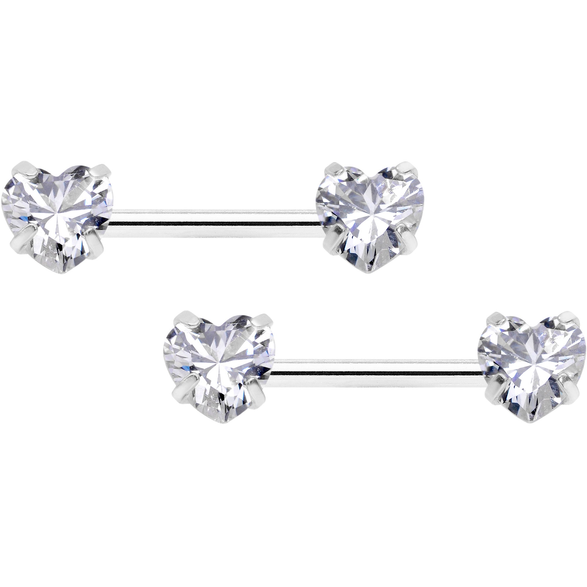 14 Gauge 1/2 Clear CZ Gem Heart Threadless Barbell Nipple Ring Set