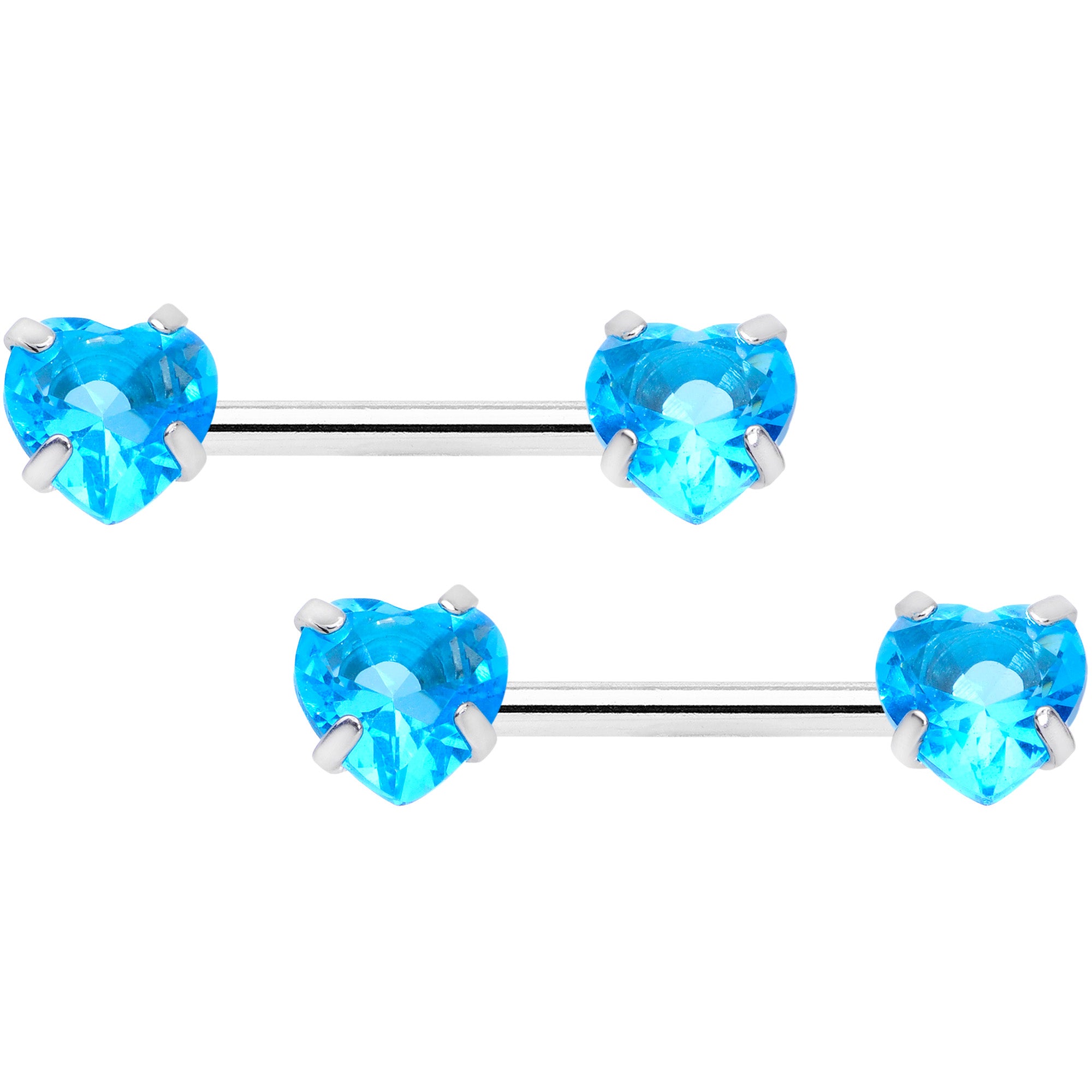 14 Gauge 1/2 Aqua CZ Gem Heart Threadless Barbell Nipple Ring Set