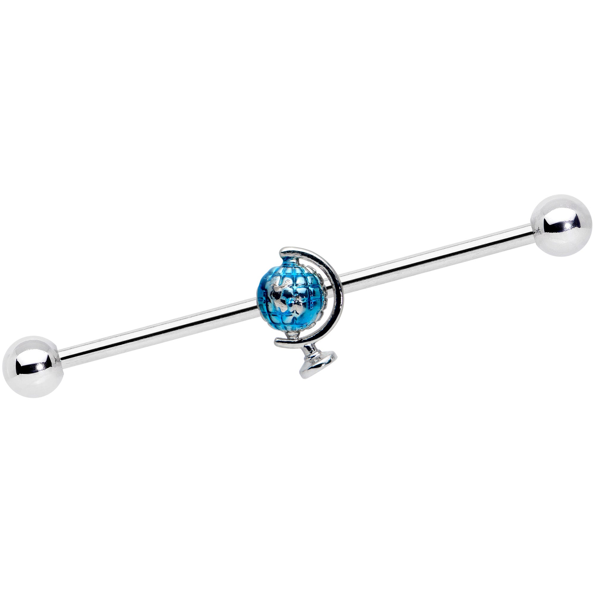 14 Gauge Blue Globe Planet Earth Industrial Barbell 38mm