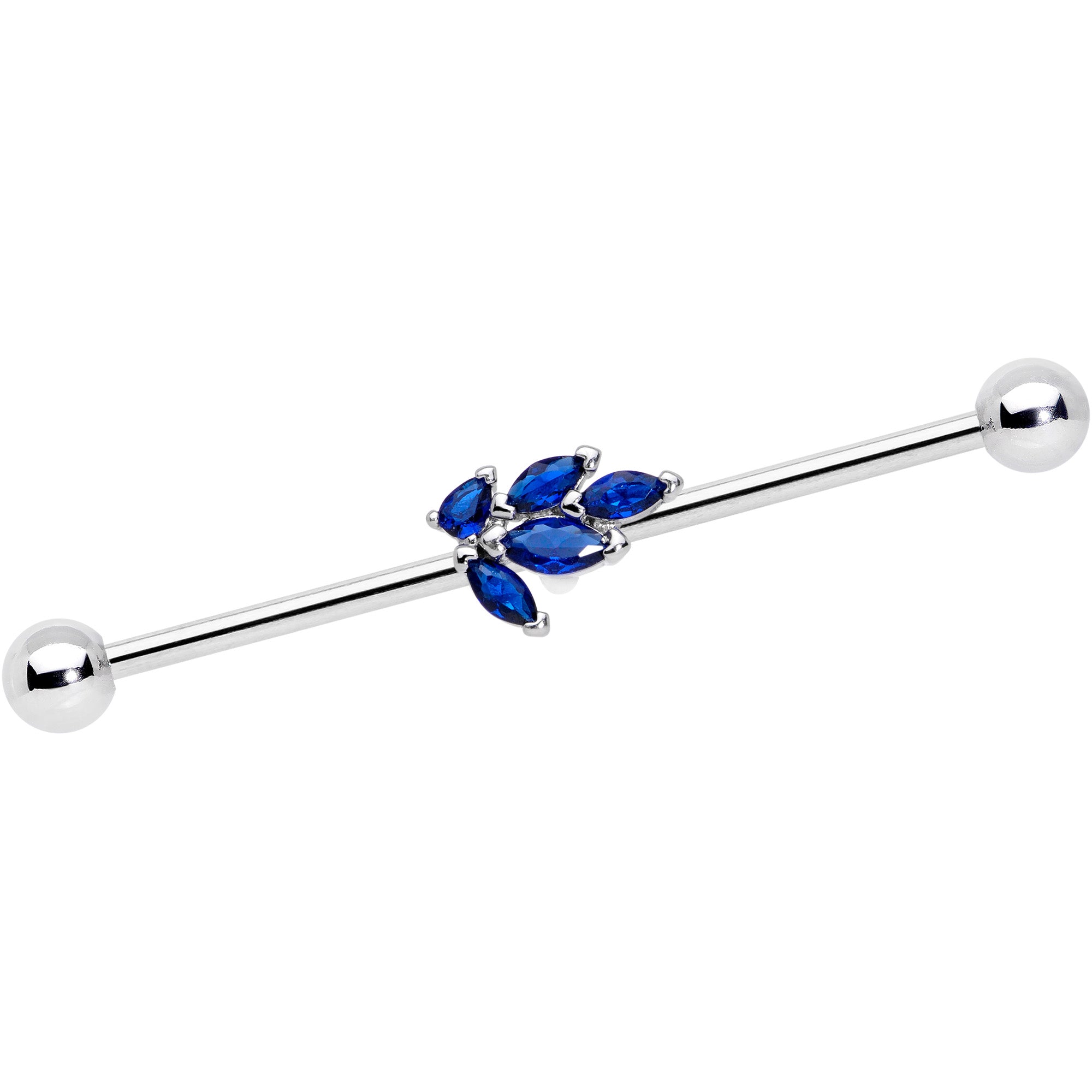 14 Gauge Blue Gem Leaf Cluster Industrial Barbell 38mm