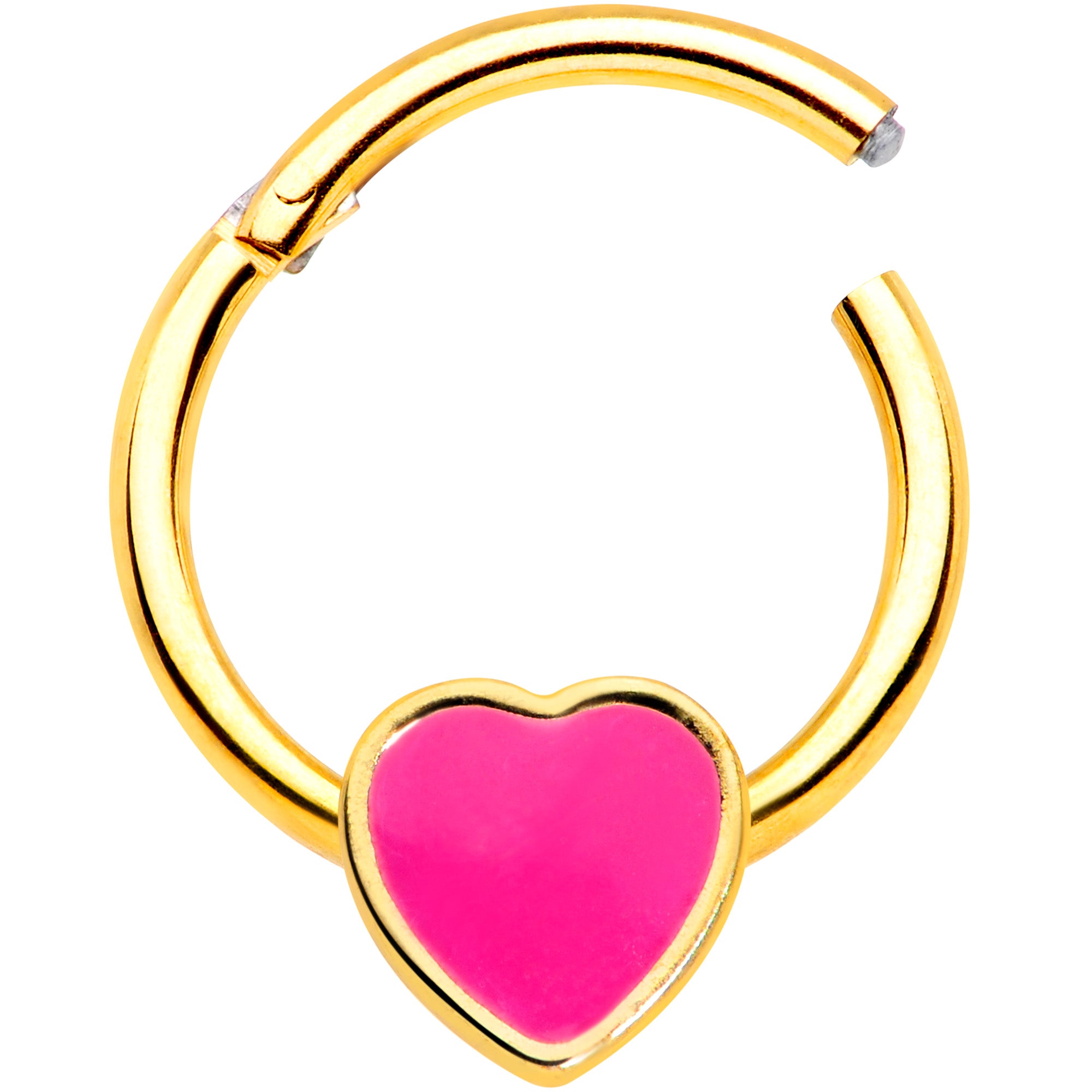 16 Gauge 3/8 Gold Tone Pink Heart Hinged Segment Ring