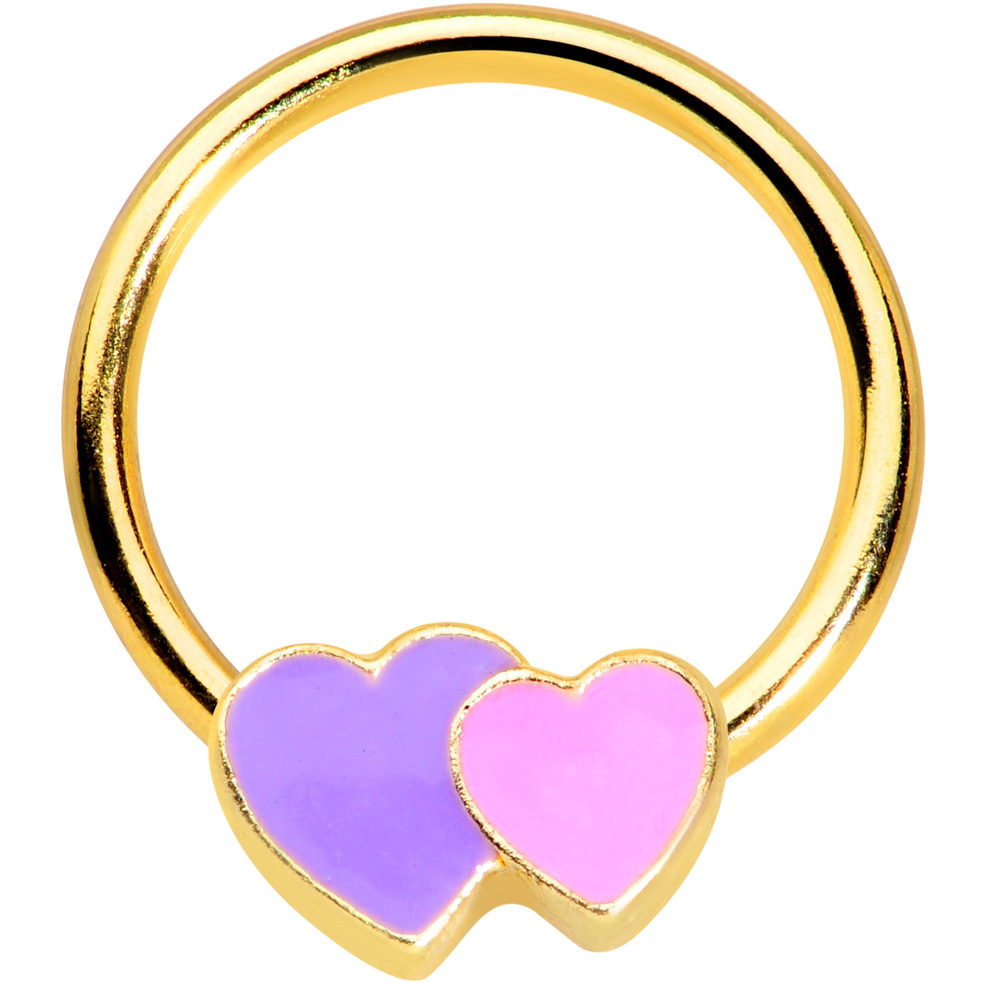 16 Gauge 3/8 Gold Tone Purple Hearts BCR Captive Ring