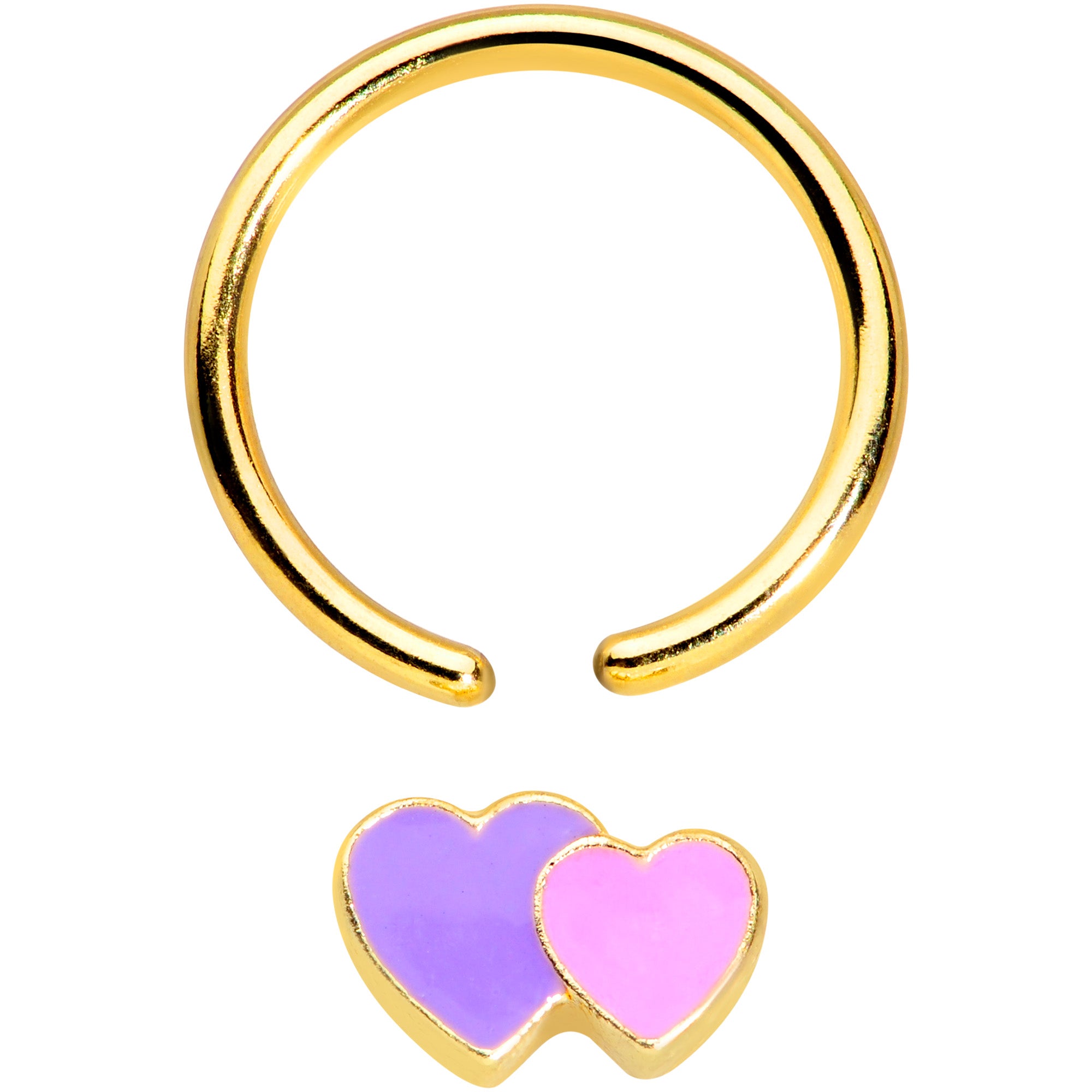 16 Gauge 3/8 Gold Tone Purple Hearts BCR Captive Ring