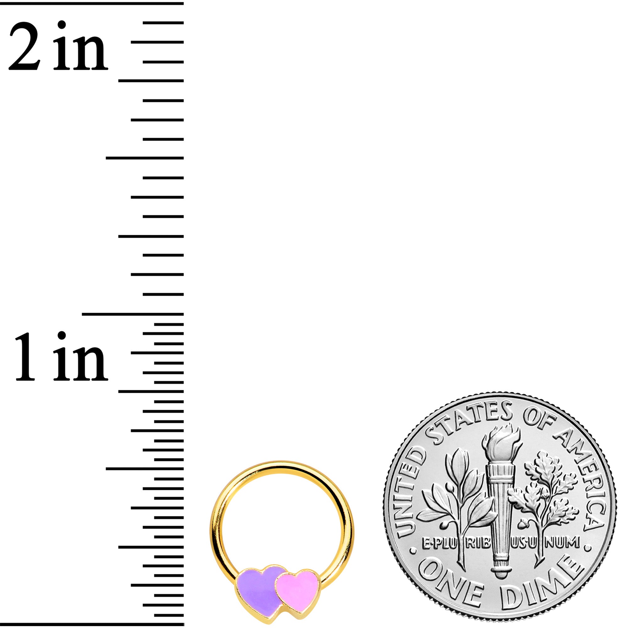 16 Gauge 3/8 Gold Tone Purple Hearts BCR Captive Ring