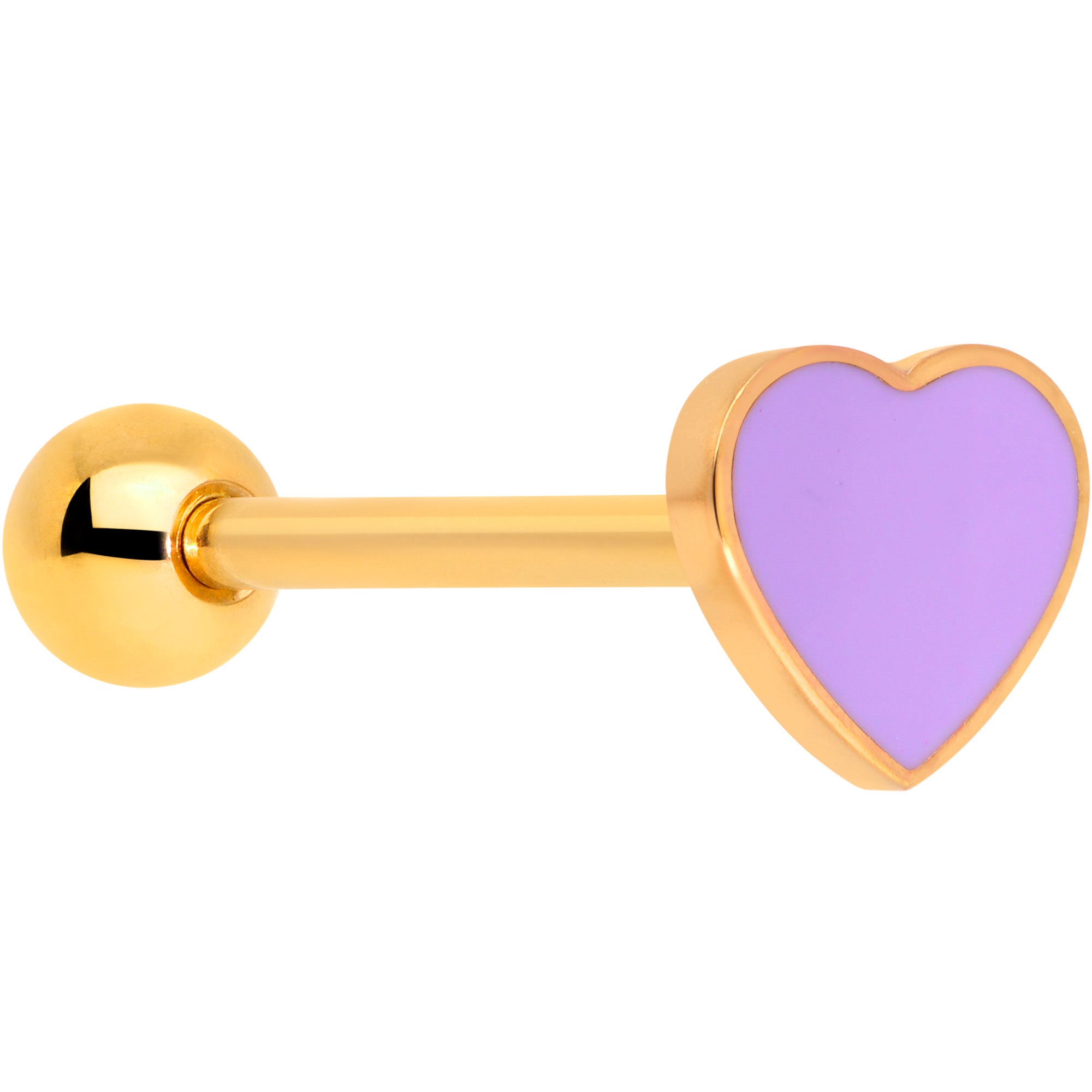 Gold Tone Purple Heart Valentines Day Barbell Tongue Ring