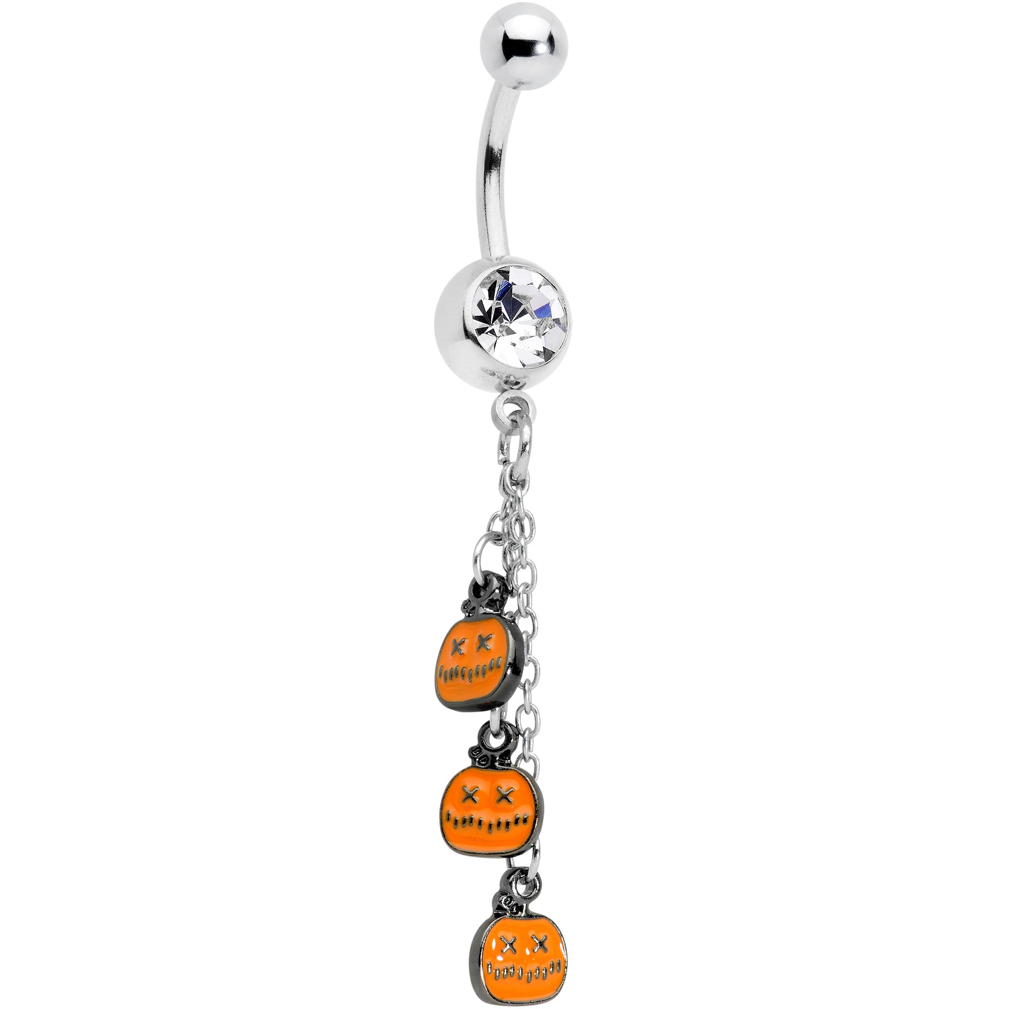 Clear Gem Halloween Pumpkin Dangle Belly Ring