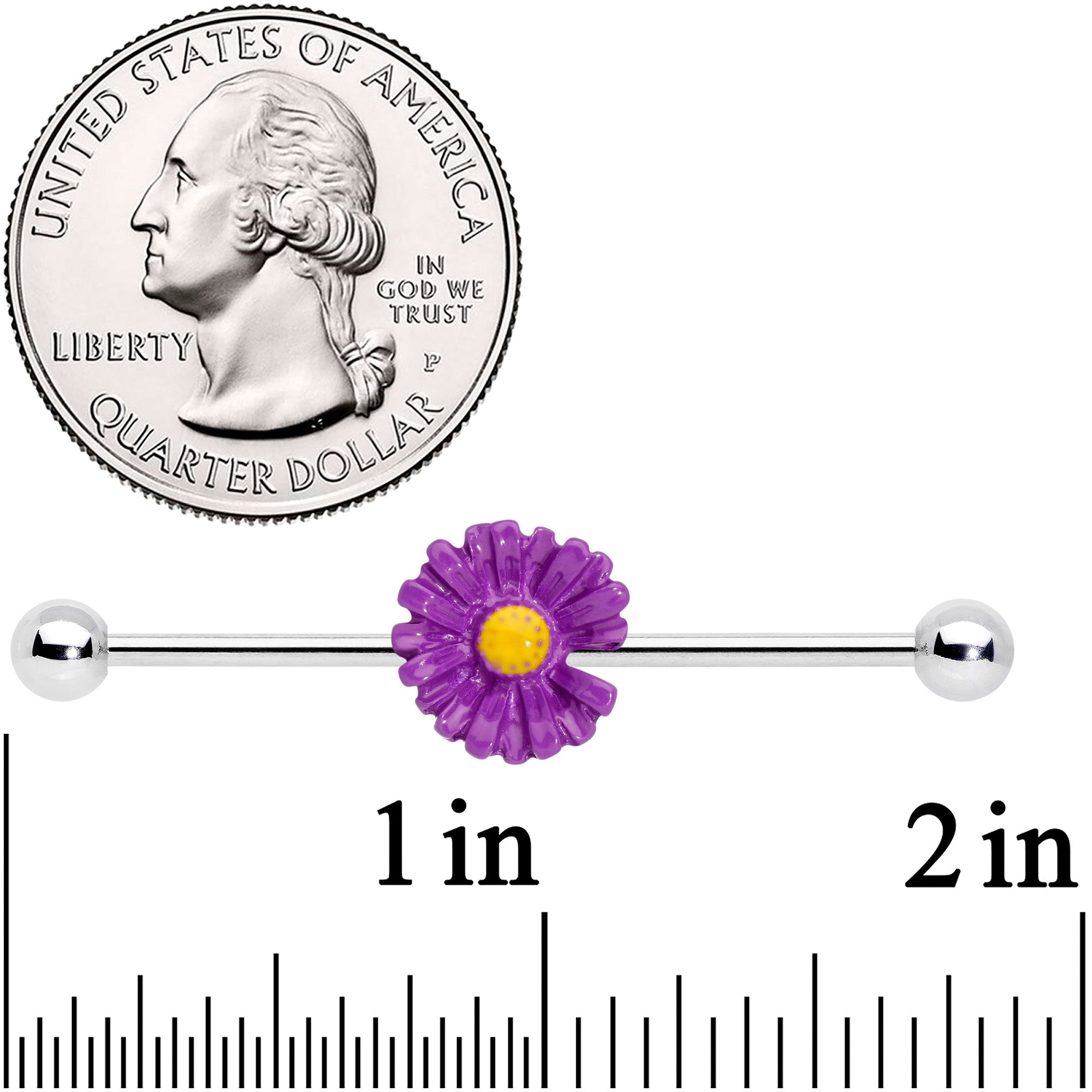 14 Gauge Purple Daisy Industrial Barbell 38mm