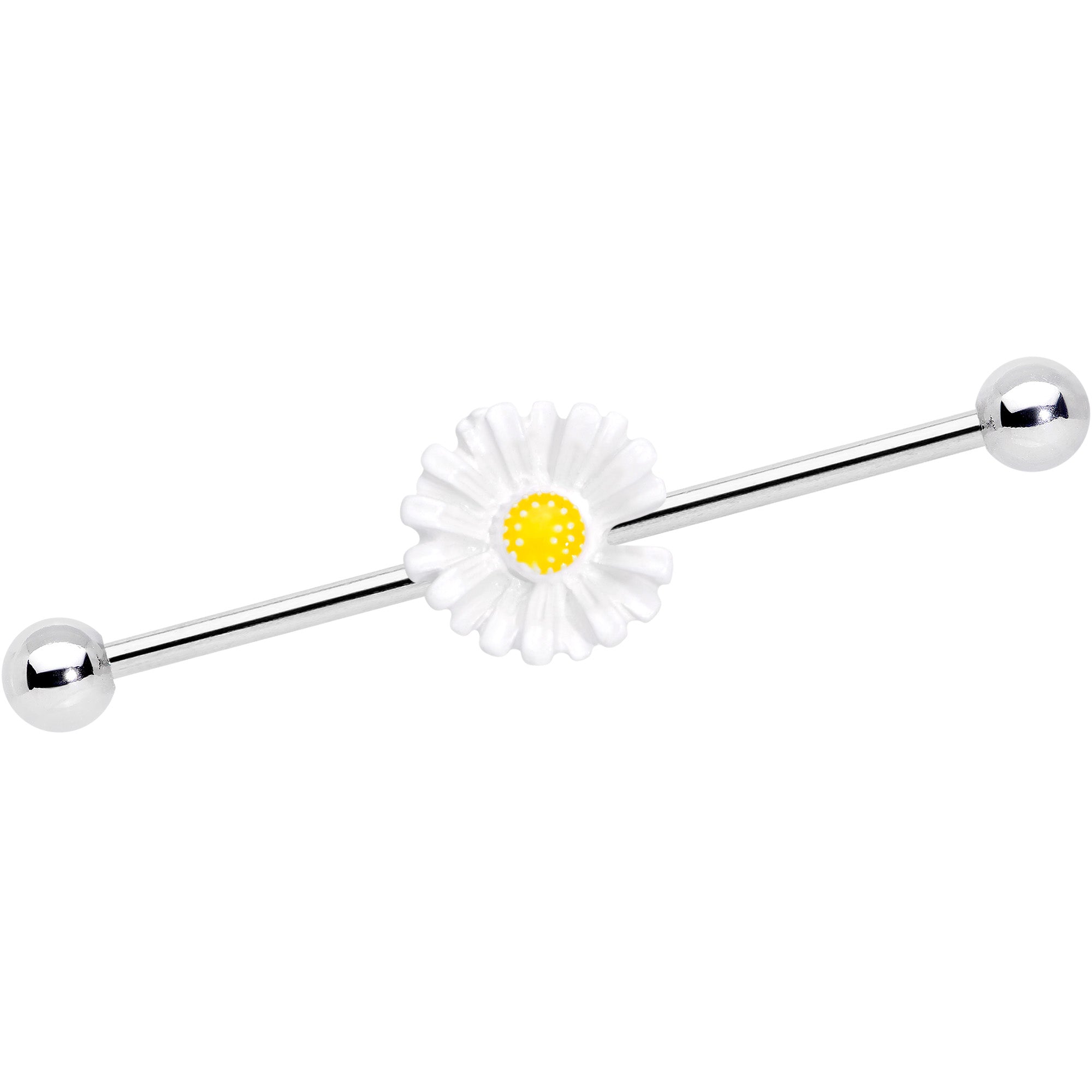 14 Gauge White Daisy Industrial Barbell 38mm