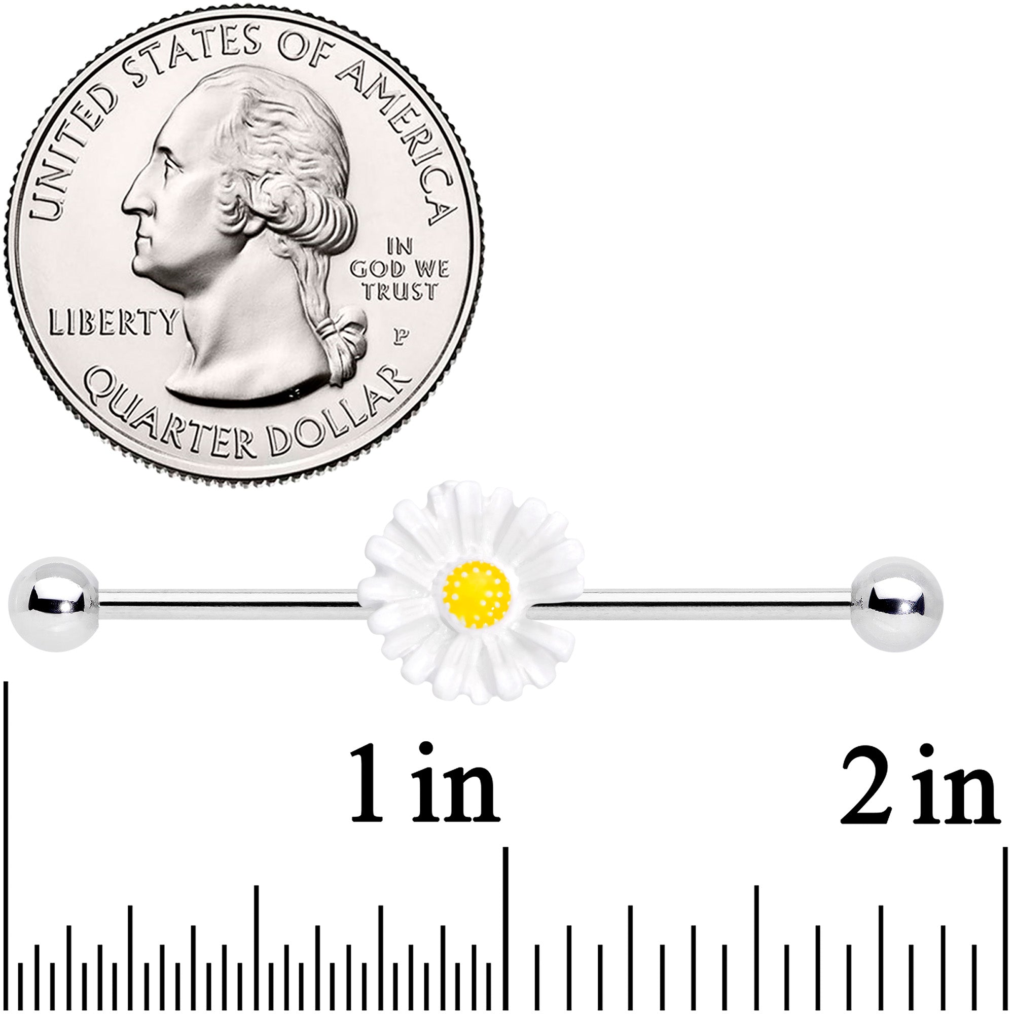 14 Gauge White Daisy Industrial Barbell 38mm