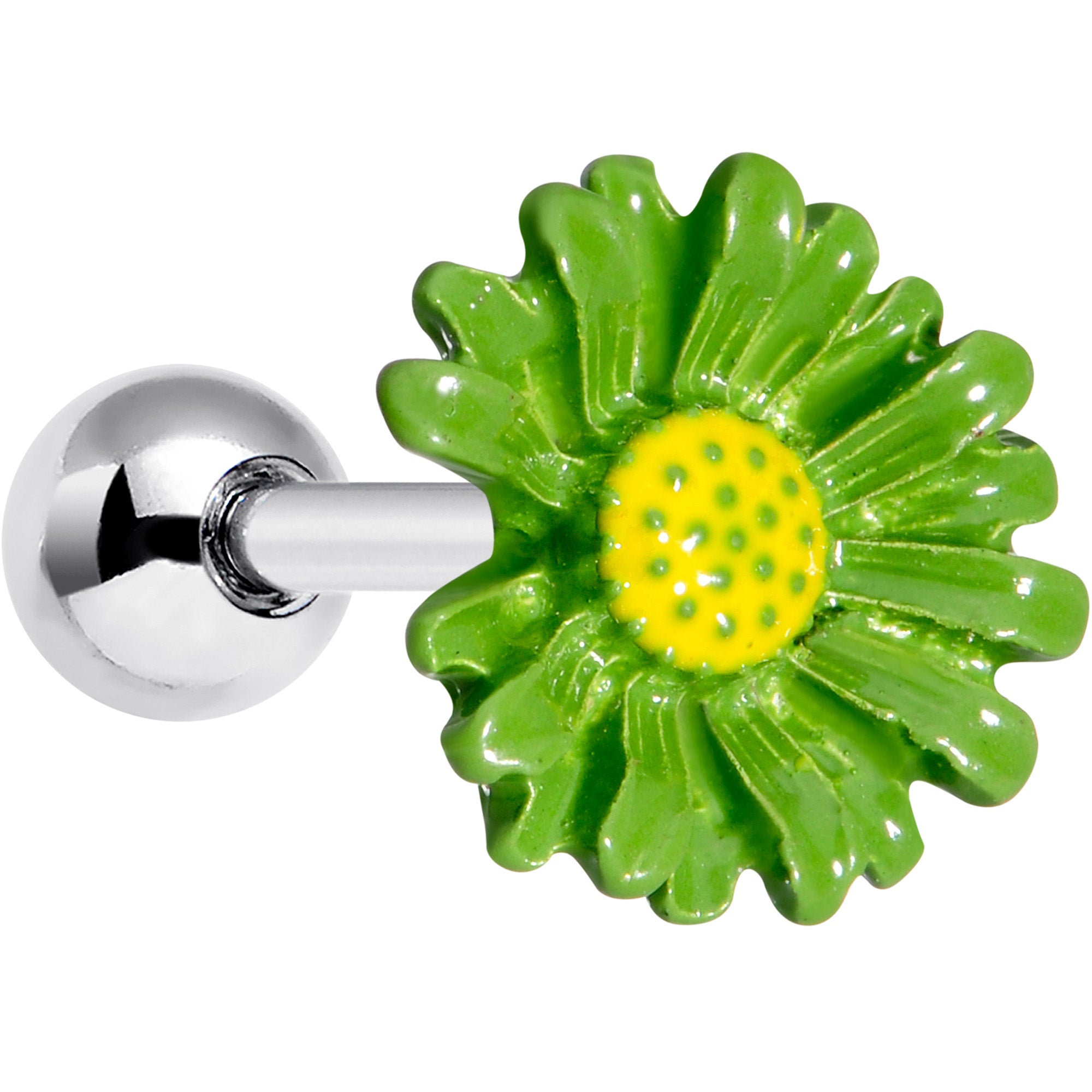 16 Gauge 1/4 Green Daisy Flower Cartilage Tragus Earring