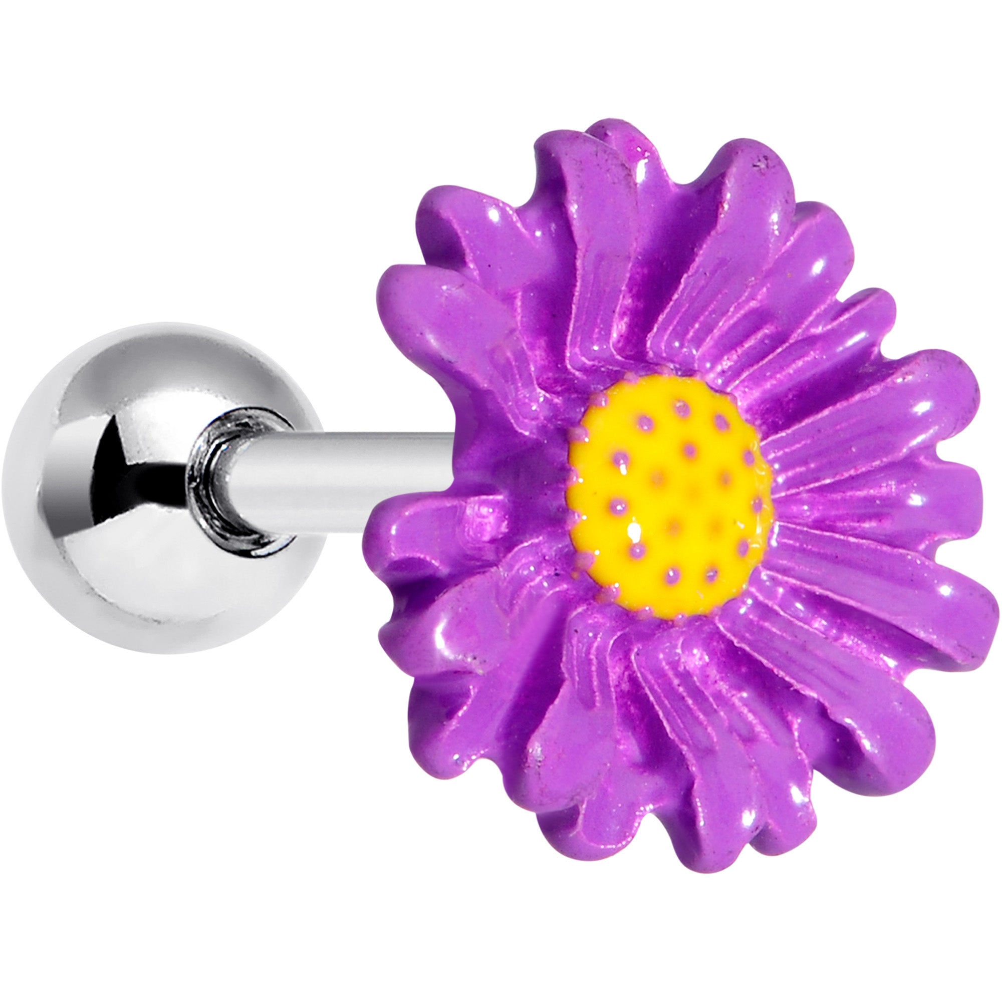 16 Gauge 1/4 Purple Daisy Flower Cartilage Tragus Earring