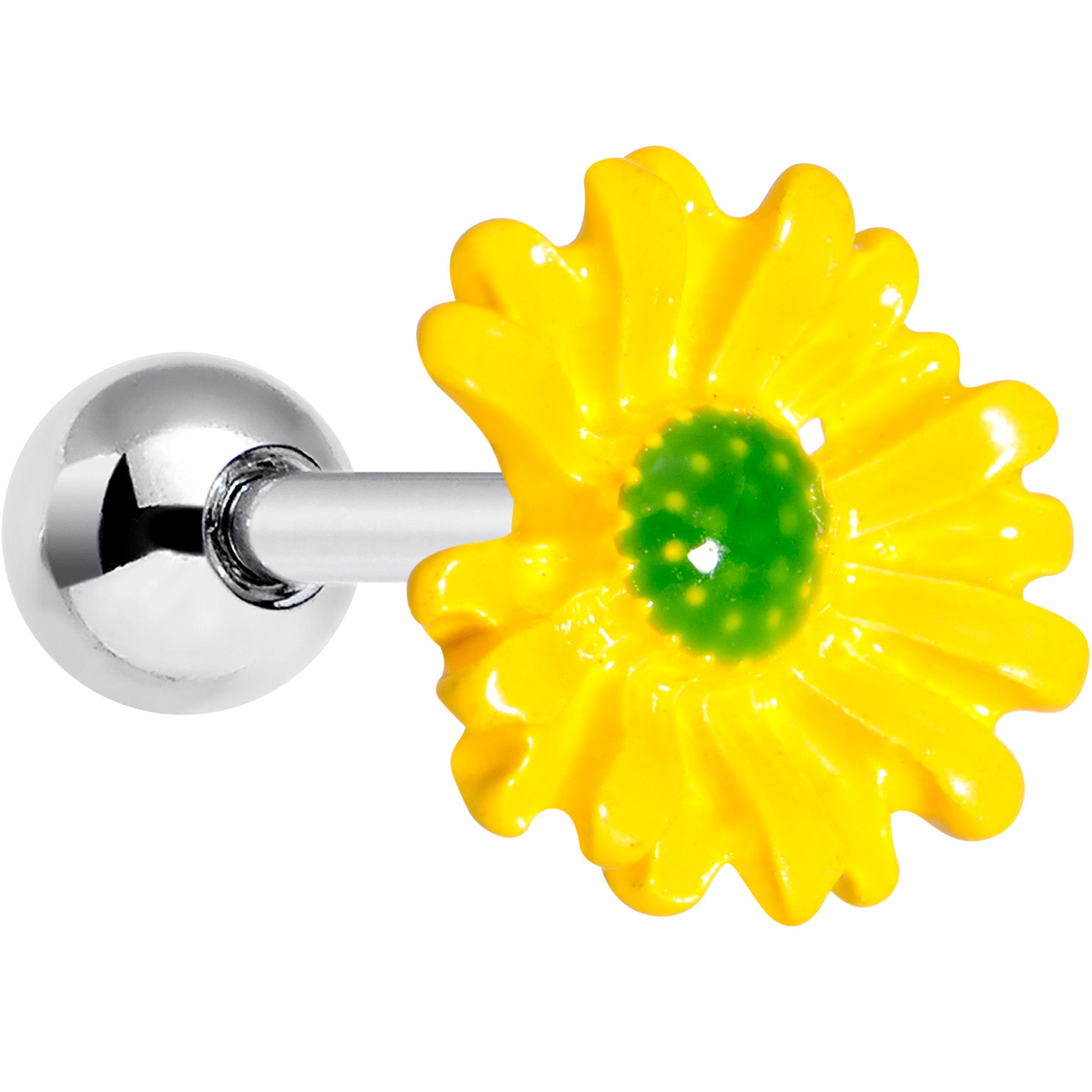 16 Gauge 1/4 Yellow Daisy Flower Cartilage Tragus Earring