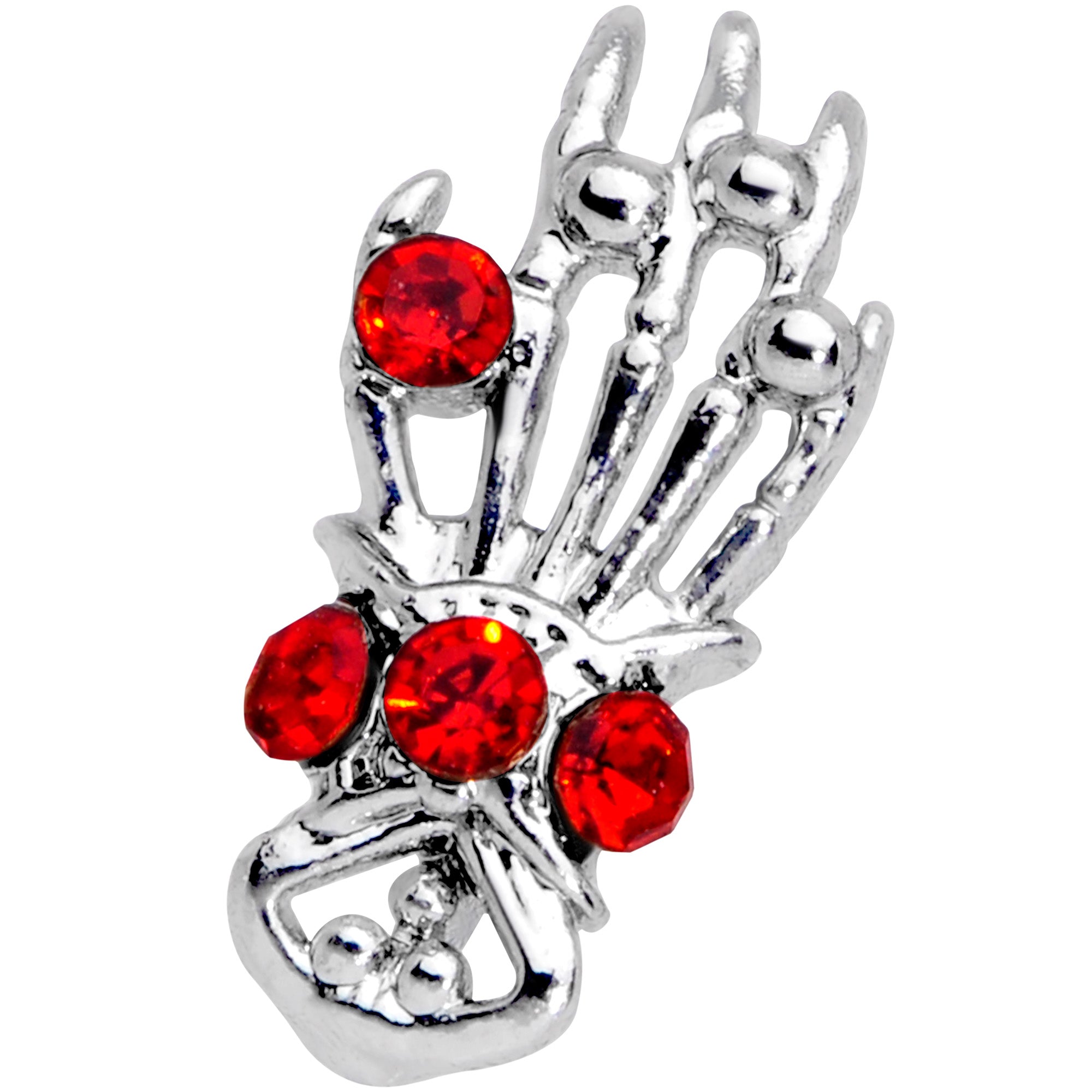 16 Gauge 1/4 Red Gem Skeleton Hand Halloween Cartilage Tragus Earring