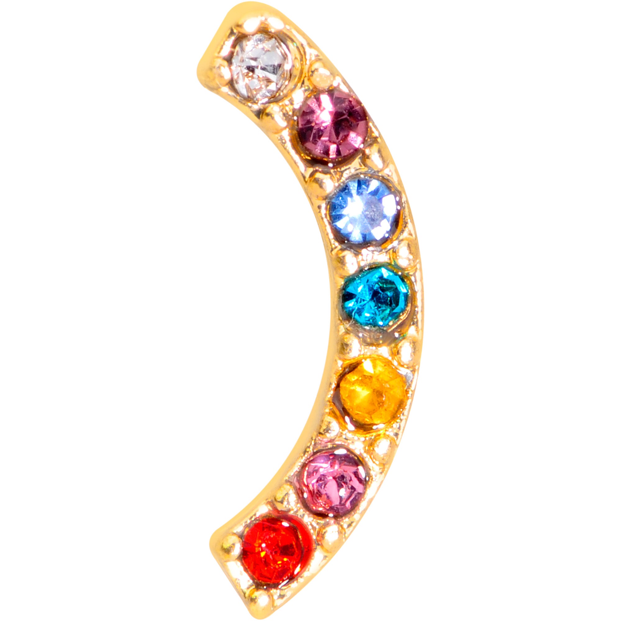 16 Gauge 1`/4 Red Blue Gem Gold Tone Rainbow Arc Cartilage Tragus