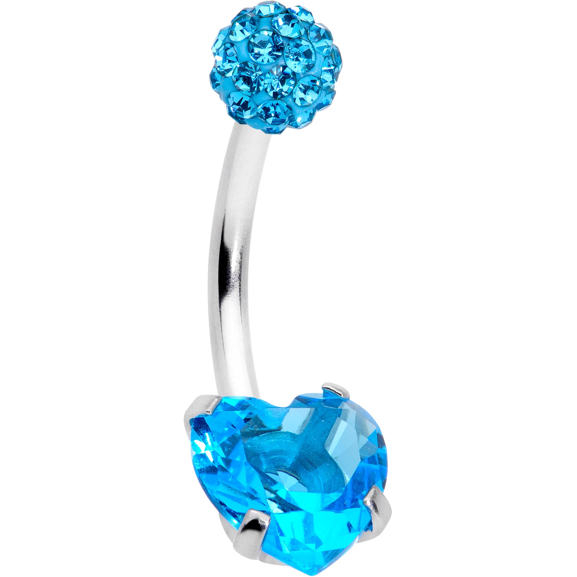 Blue CZ Gem Disco Ball Heart Belly Ring