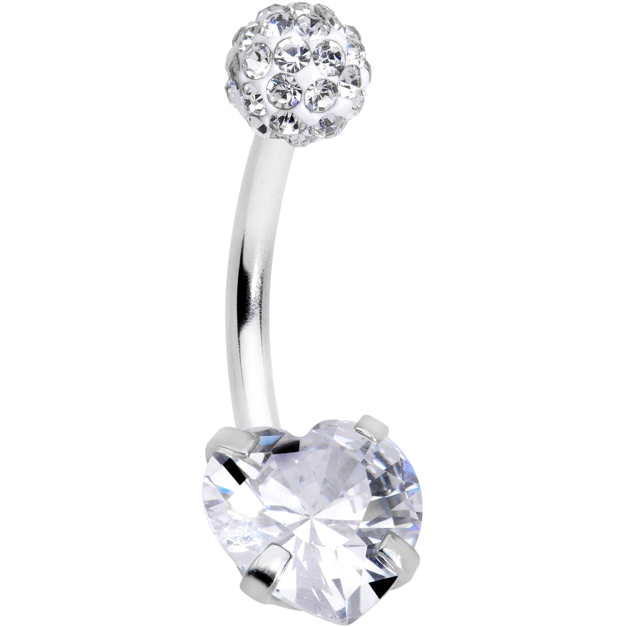 Clear CZ Gem Disco Ball Heart Belly Ring