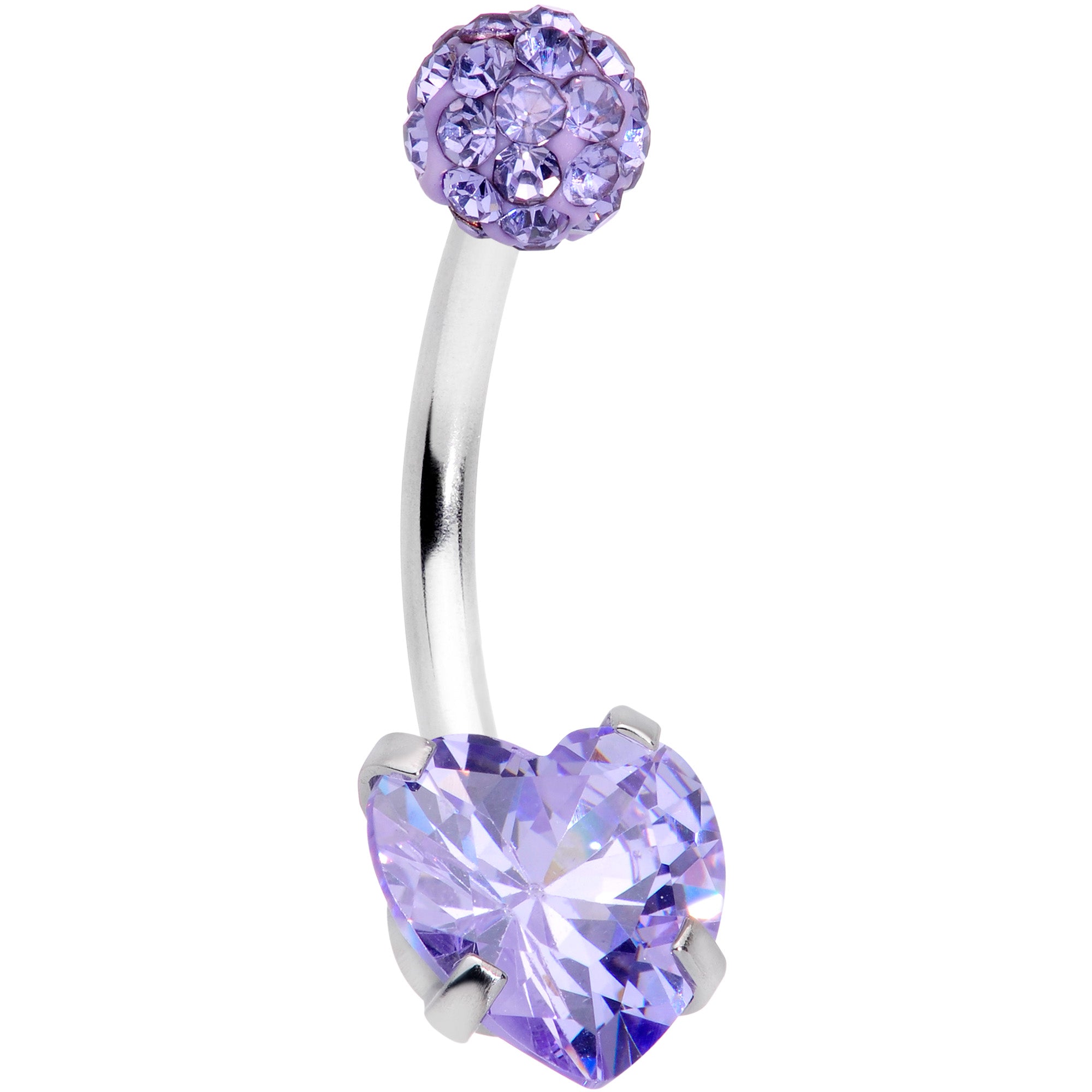 Purple CZ Gem Disco Ball Heart Belly Ring