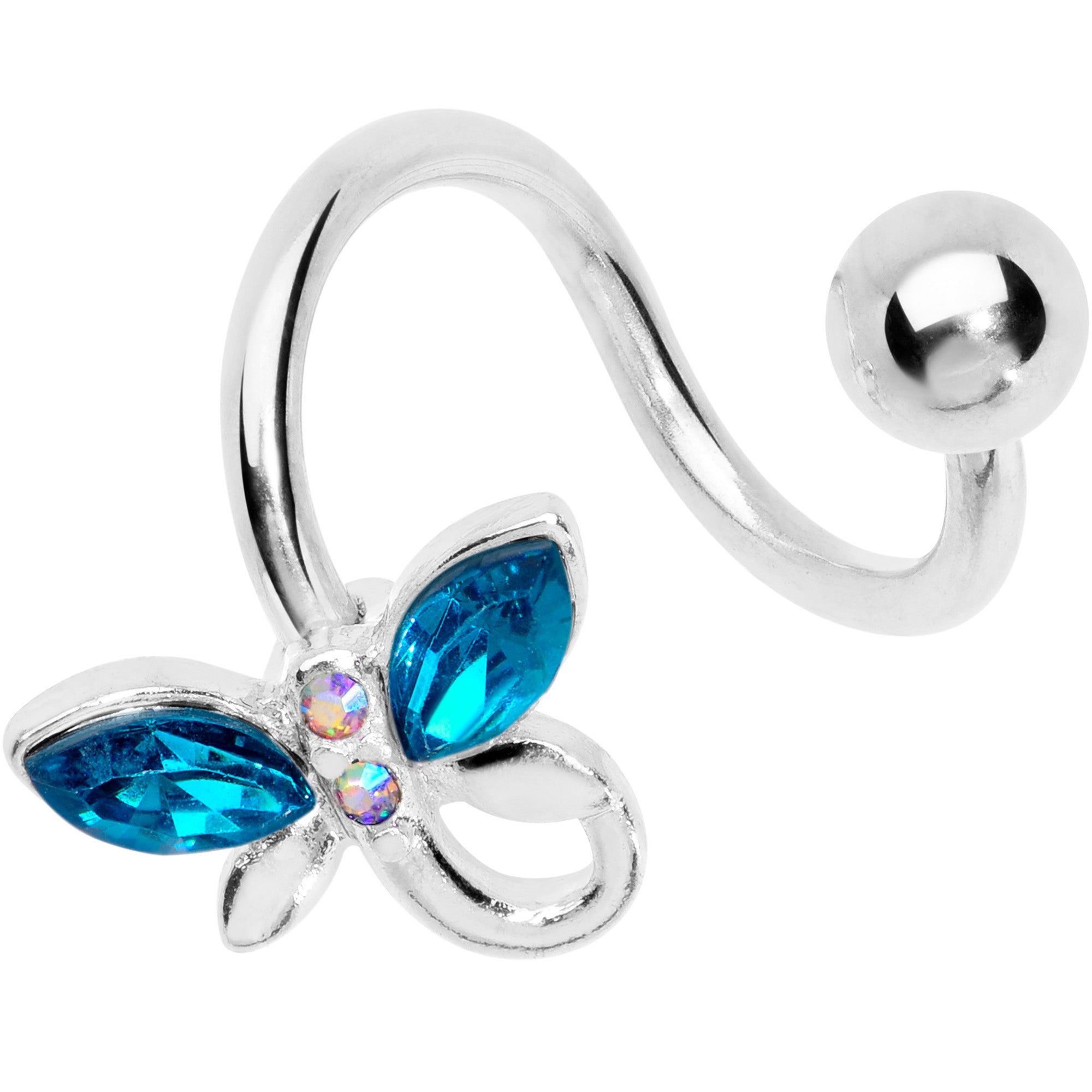 Aqua Aurora Gem Loop Butterfly Spiral Twister Belly Ring