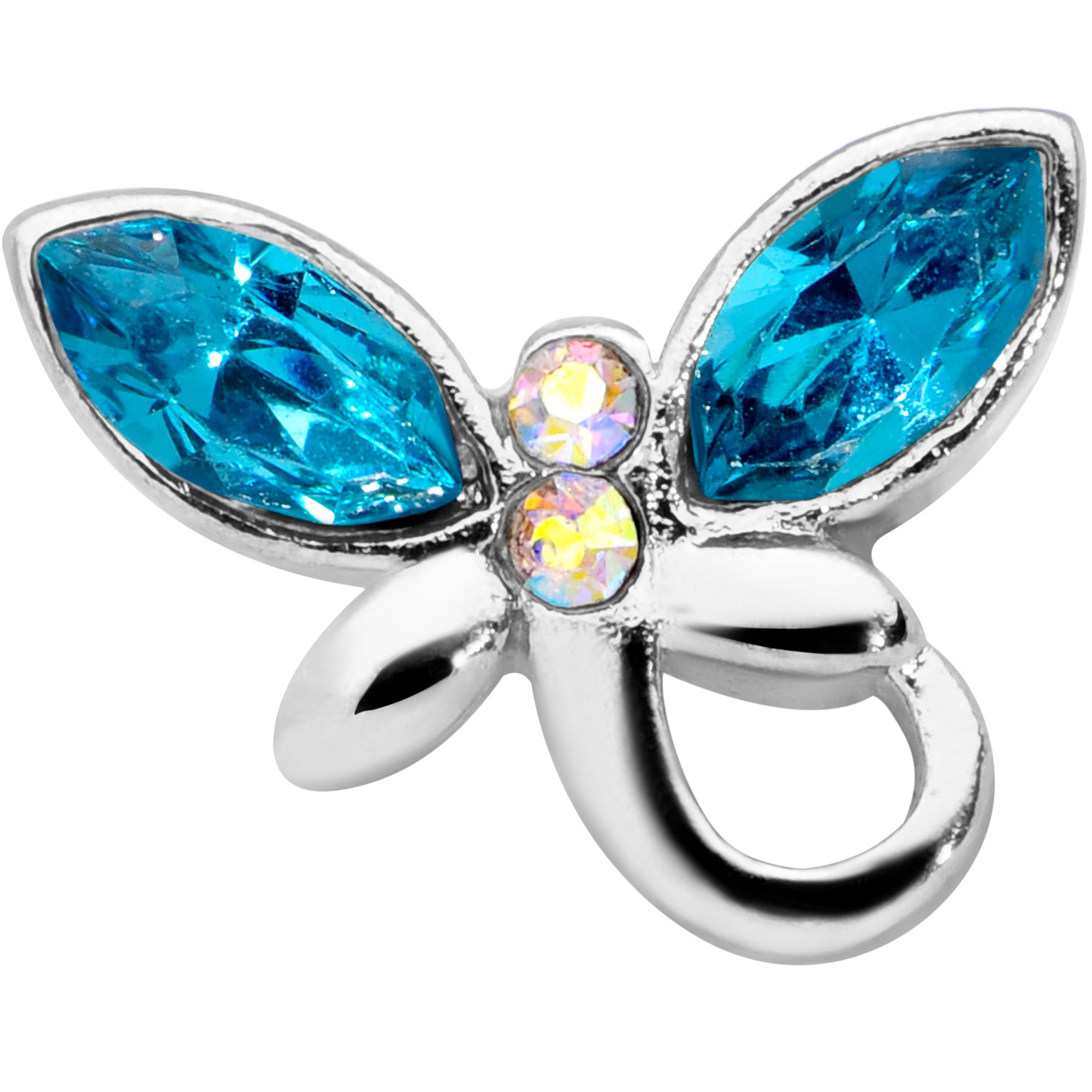 18 Gauge 3/8 Aqua Aurora Gem Loop Butterfly Nose Hoop