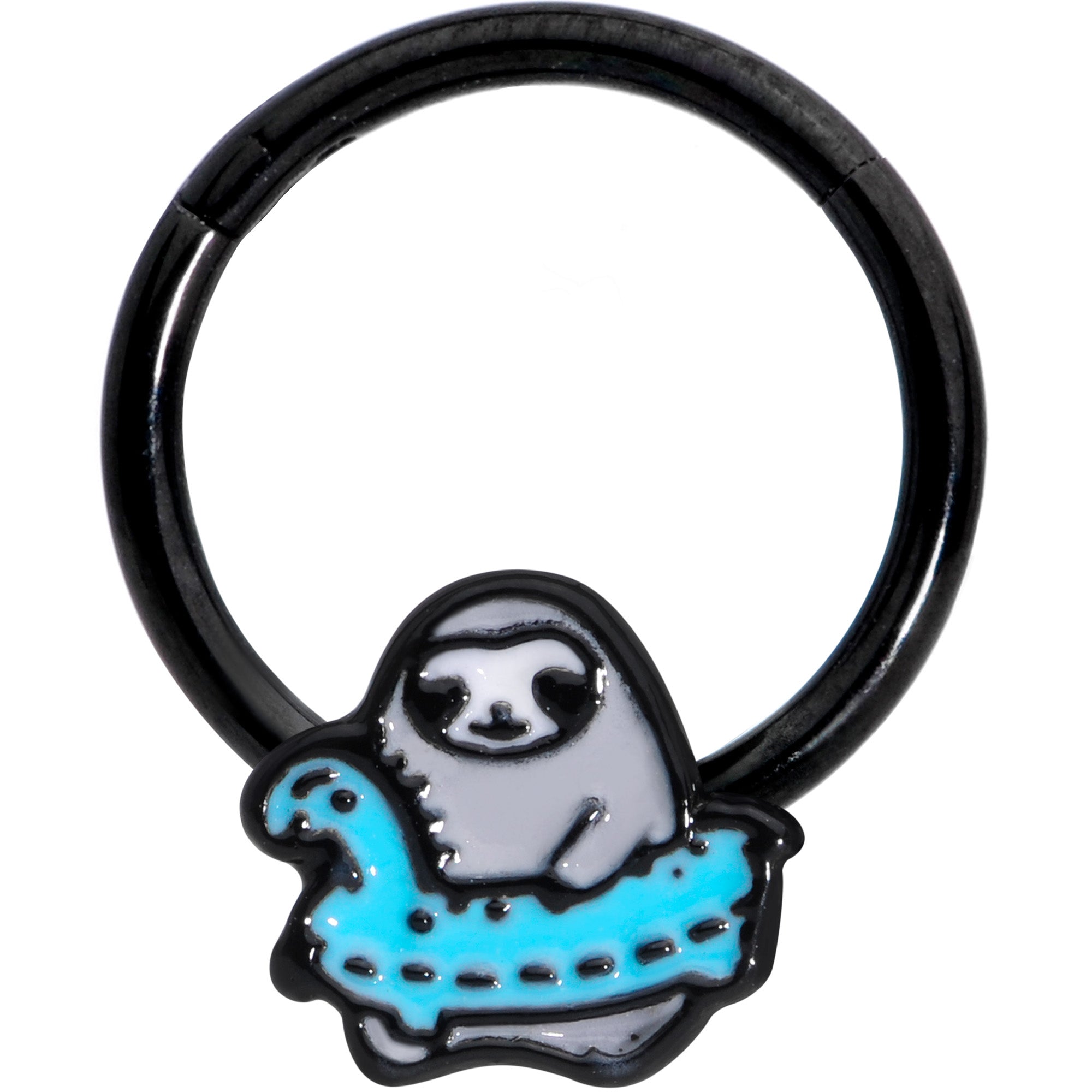 16 Gauge 3/8 Black Swimming Sloth Hinged Segment Ring