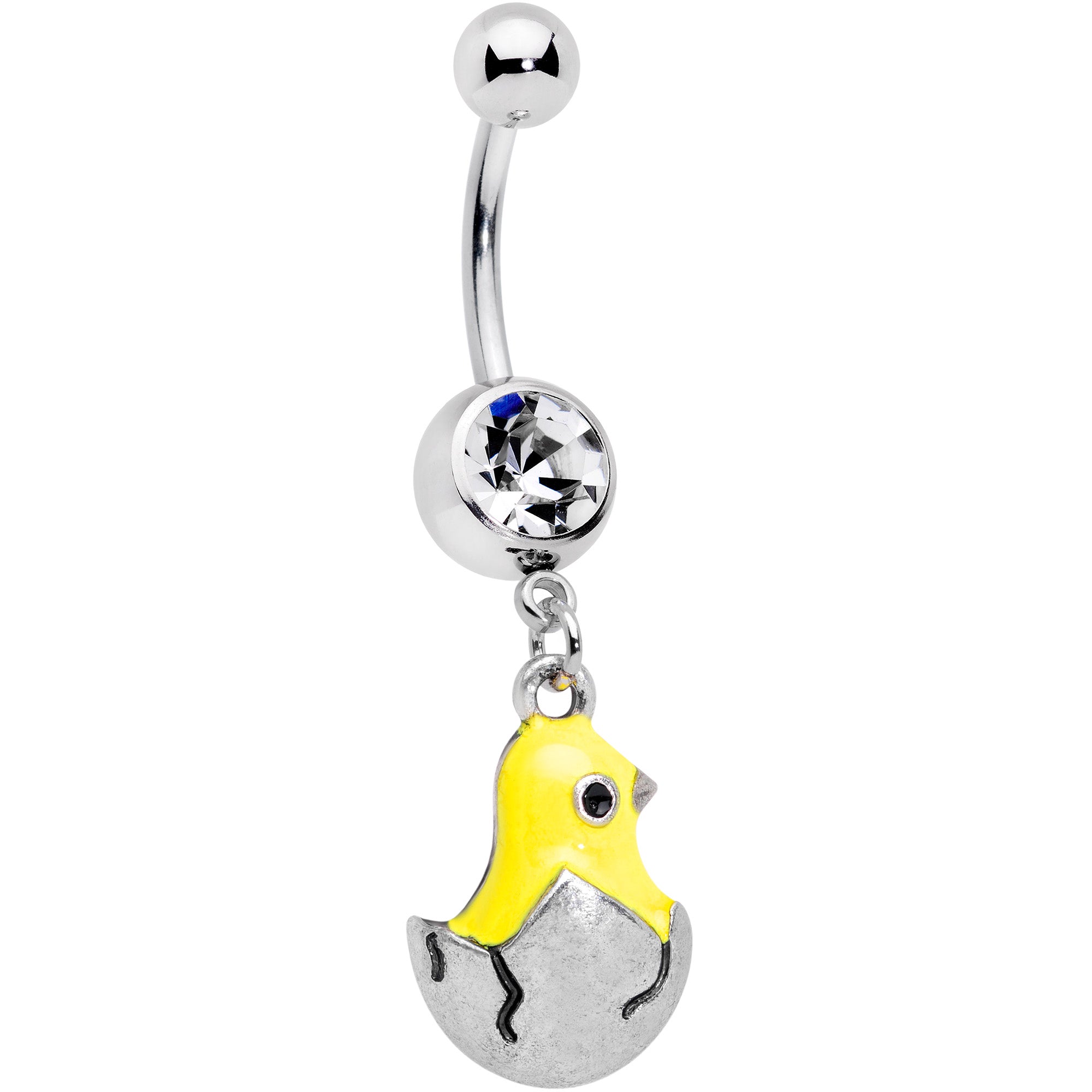 Clear Gem Hatching Easter Chick Dangle Belly Ring