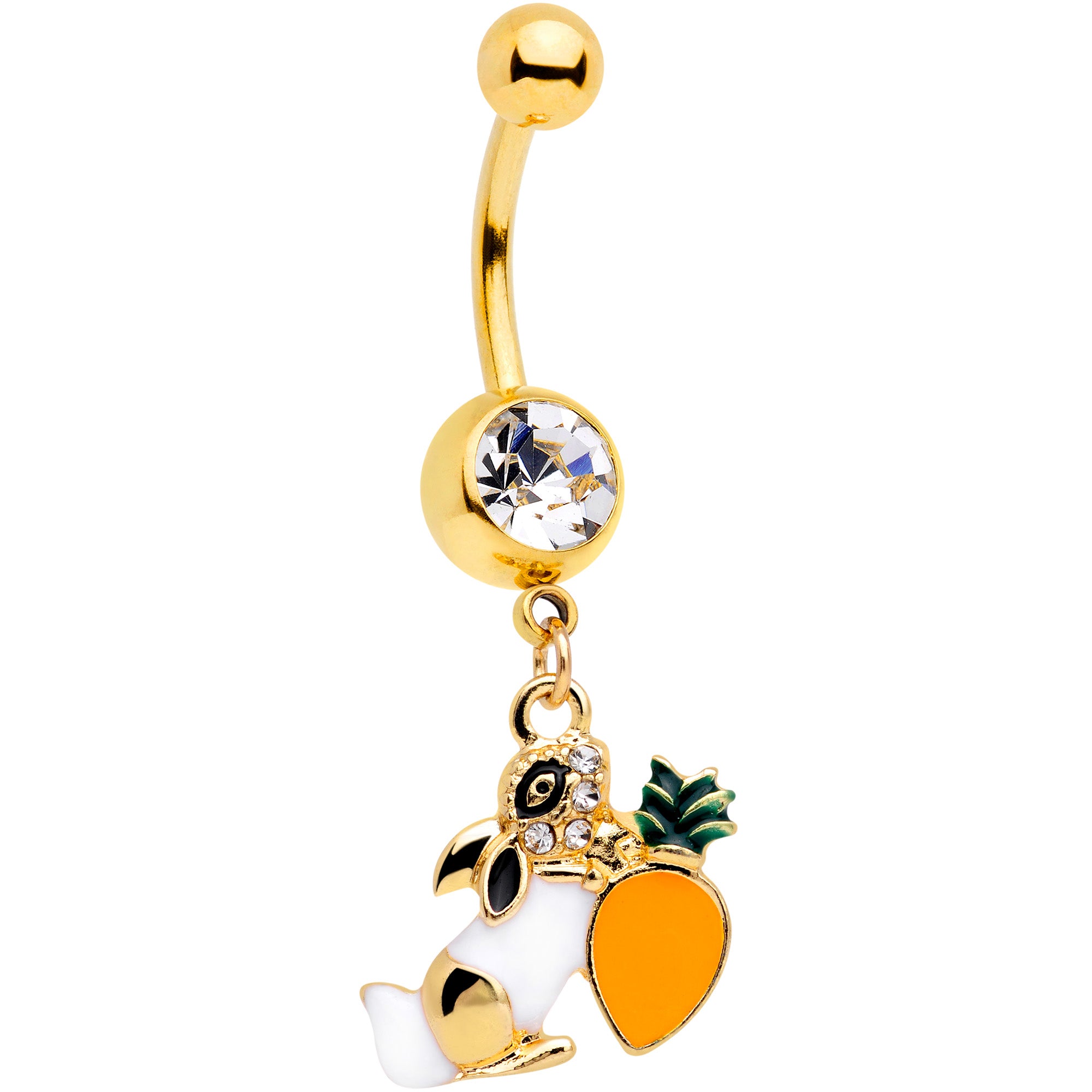 Clear Gem Gold Tone Carrot Bunny Dangle Belly Ring