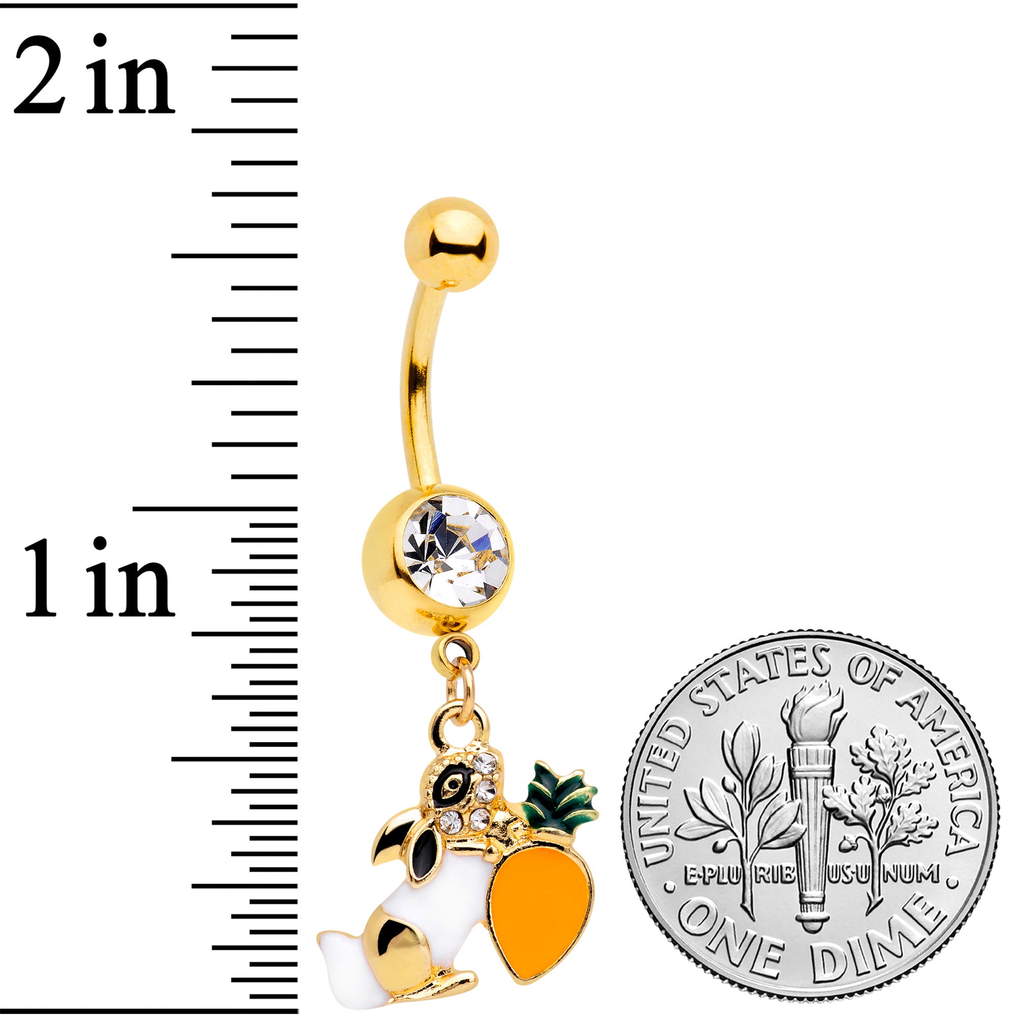 Clear Gem Gold Tone Carrot Bunny Dangle Belly Ring