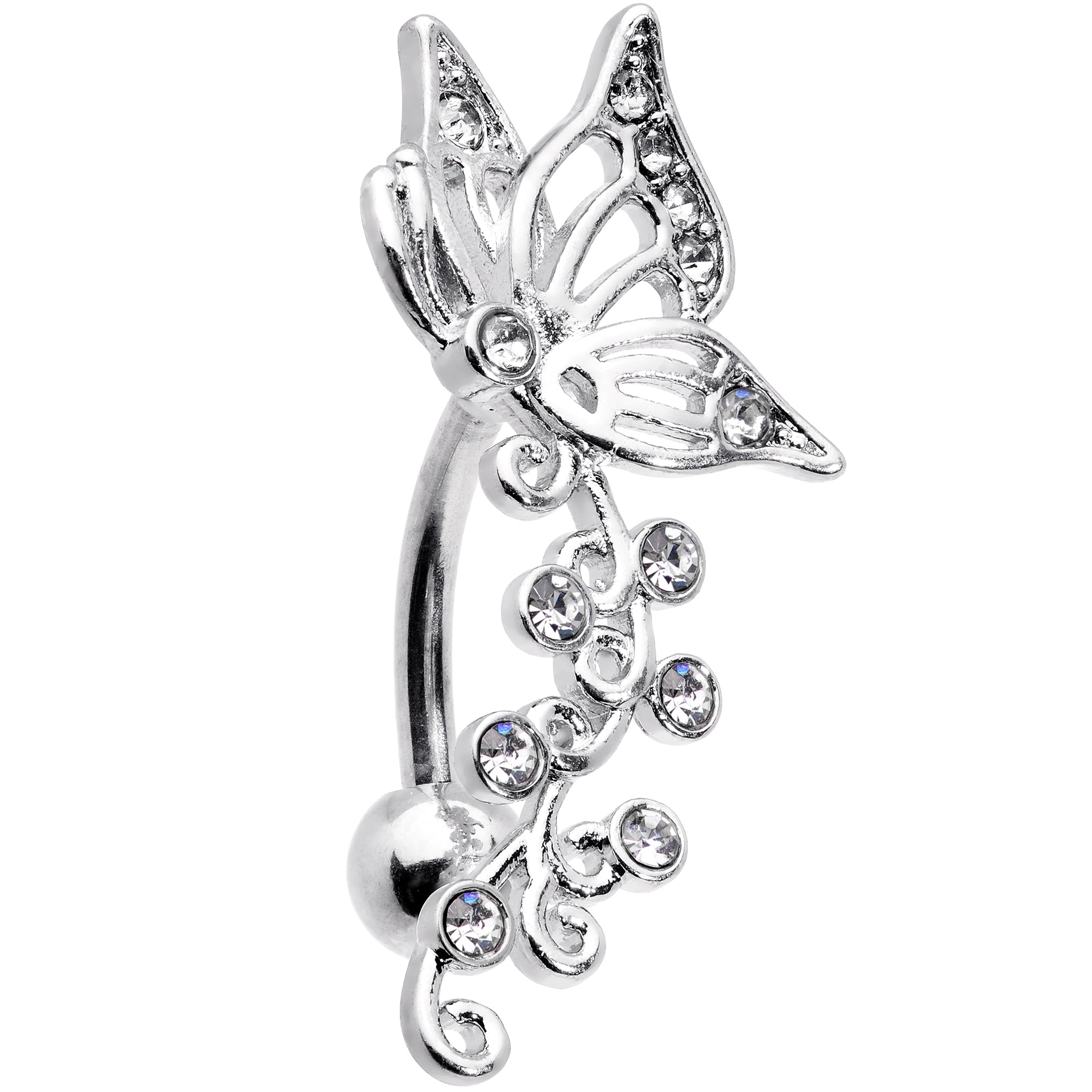 Clear Gem Butterfly Flower Garland Top Mount Belly Ring