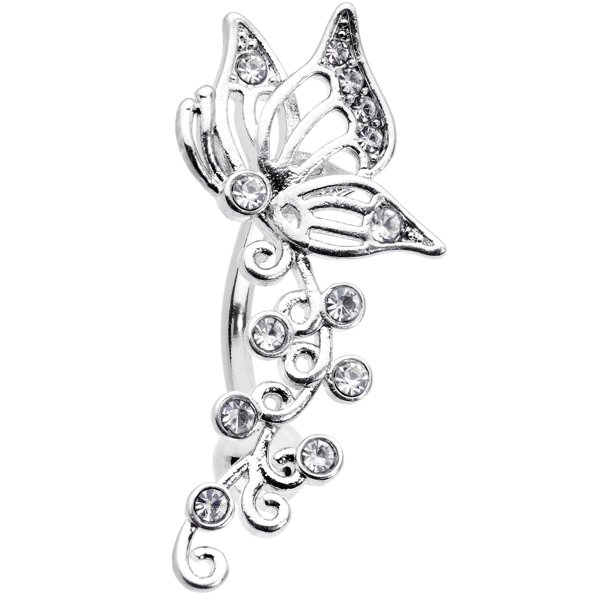 Clear Gem Butterfly Flower Garland Top Mount Belly Ring