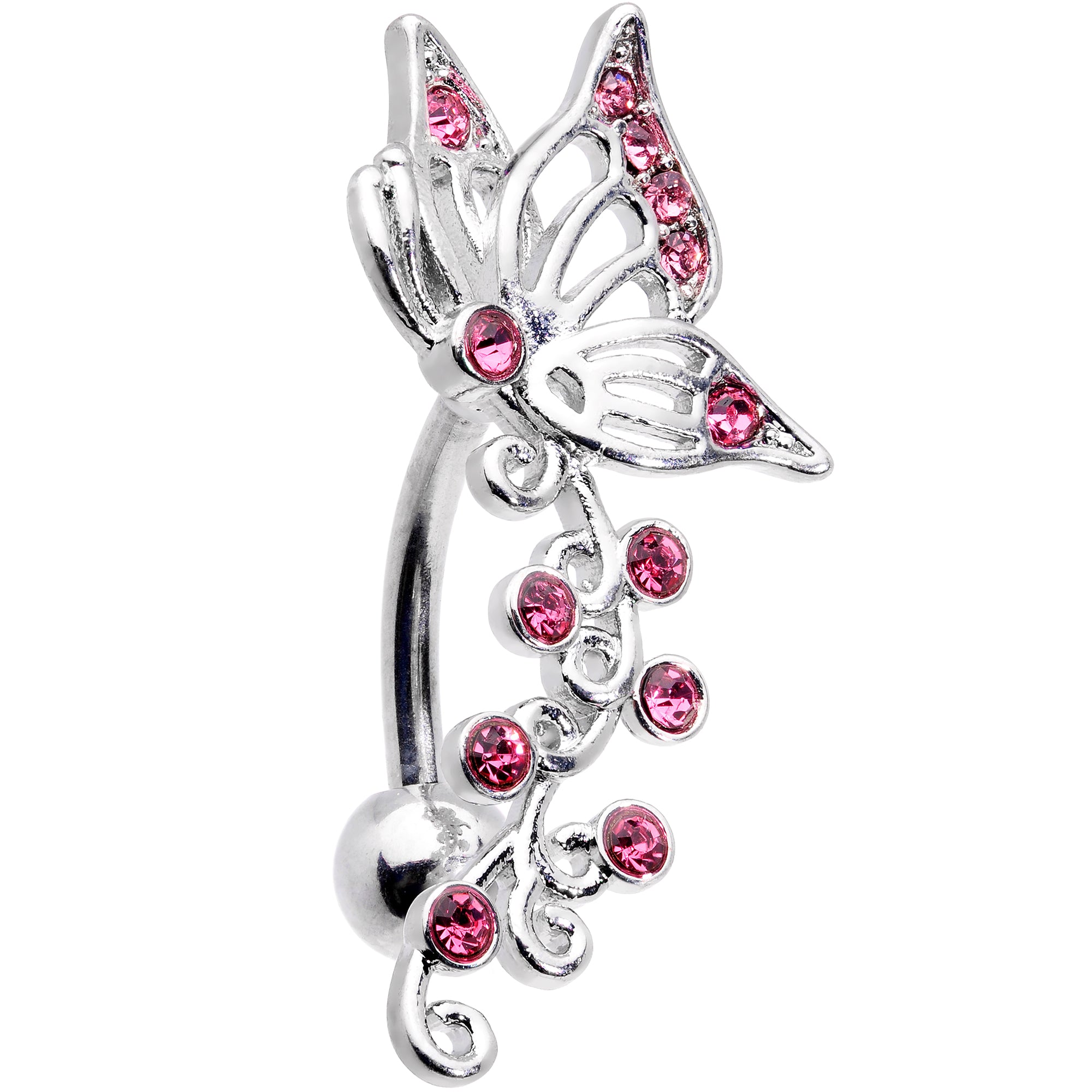 Pink Gem Butterfly Flower Garland Top Mount Belly Ring