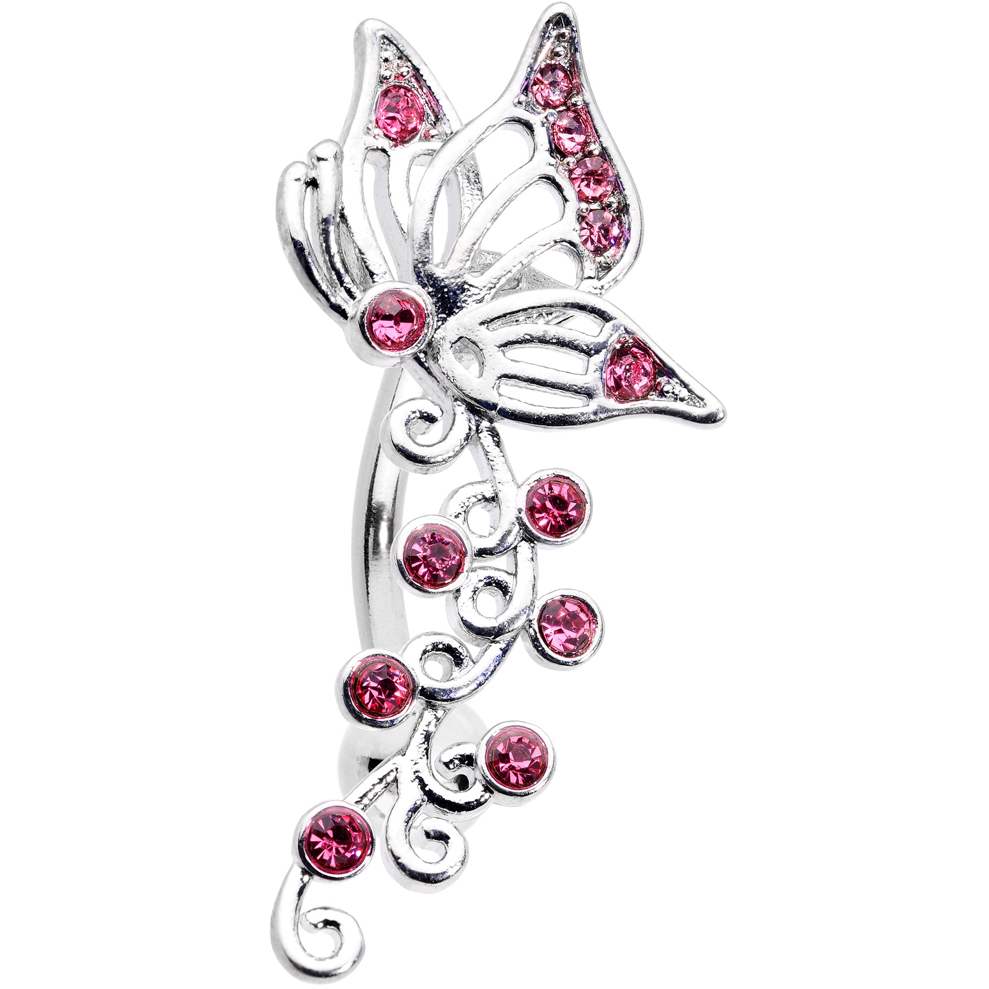 Pink Gem Butterfly Flower Garland Top Mount Belly Ring