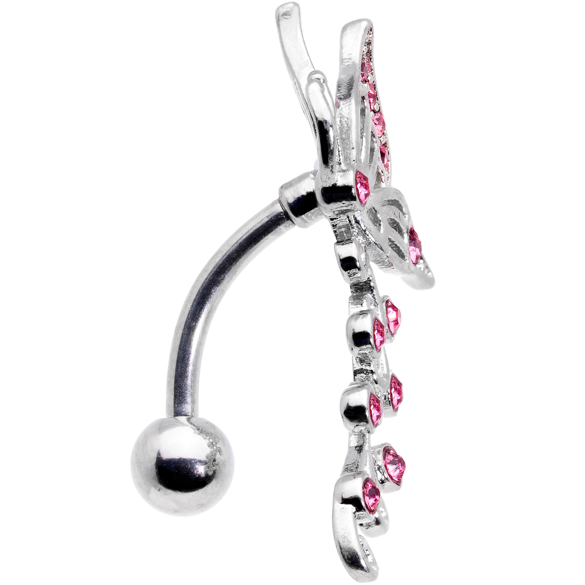 Pink Gem Butterfly Flower Garland Top Mount Belly Ring