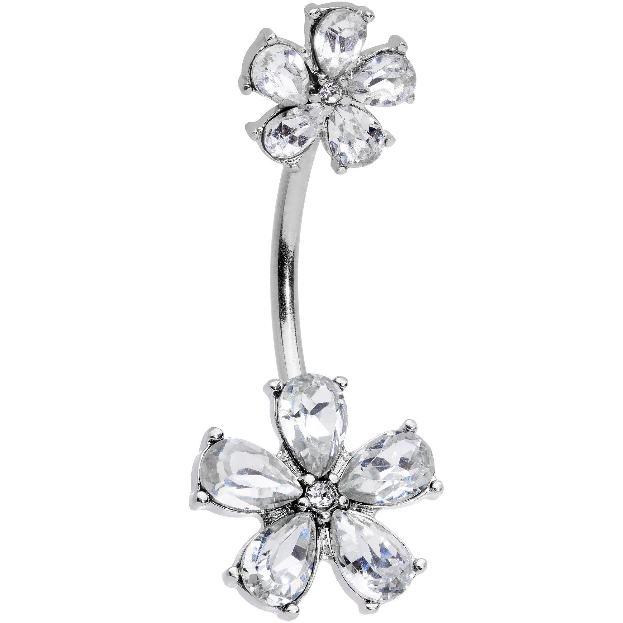 Clear Gem Fabulous Flowers Double Mount Belly Ring