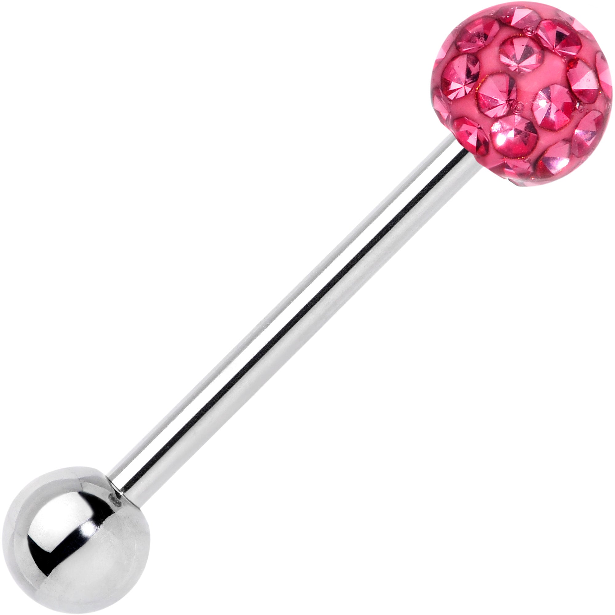 Pink Gem Disco Ball Internally Threaded Barbell Tongue Ring