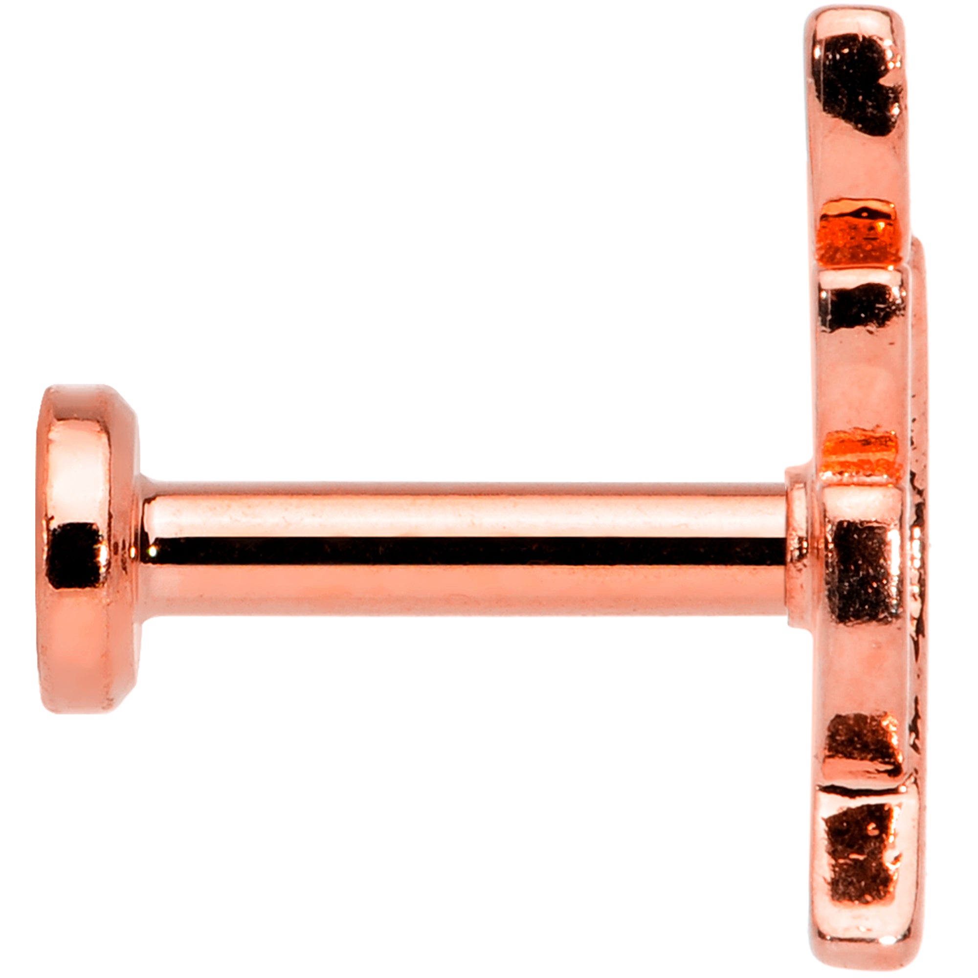 16 Gauge 1/4 Clear CZ Gem Rose Gold Tone Leaf Internal Thread Labret