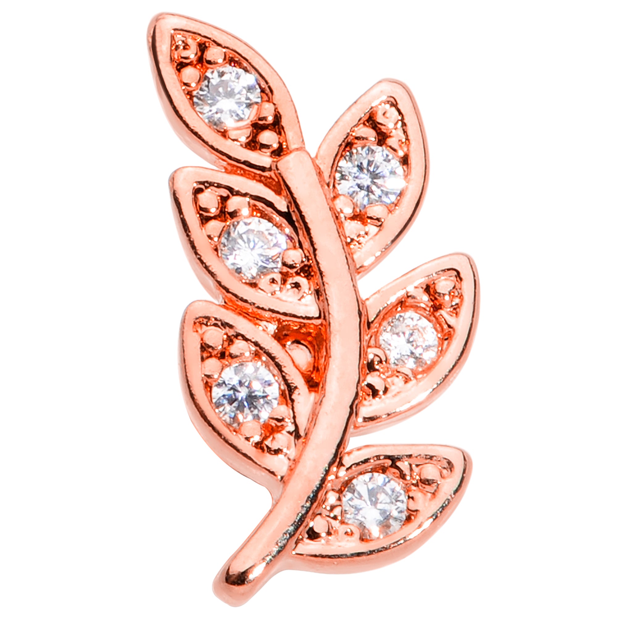 16 Gauge 5/16 Color CZ Gem Rose Gold Tone Leaf Internal Thread Labret