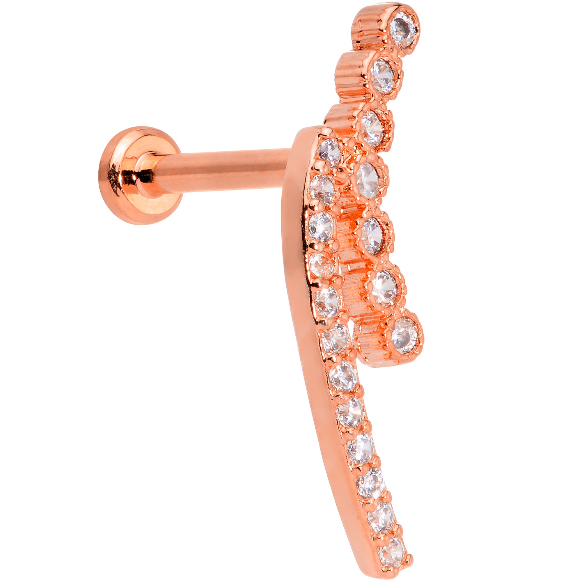 16 Gauge 5/16 Clear CZ Gem Rose Gold Tone Curve Internal Thread Labret