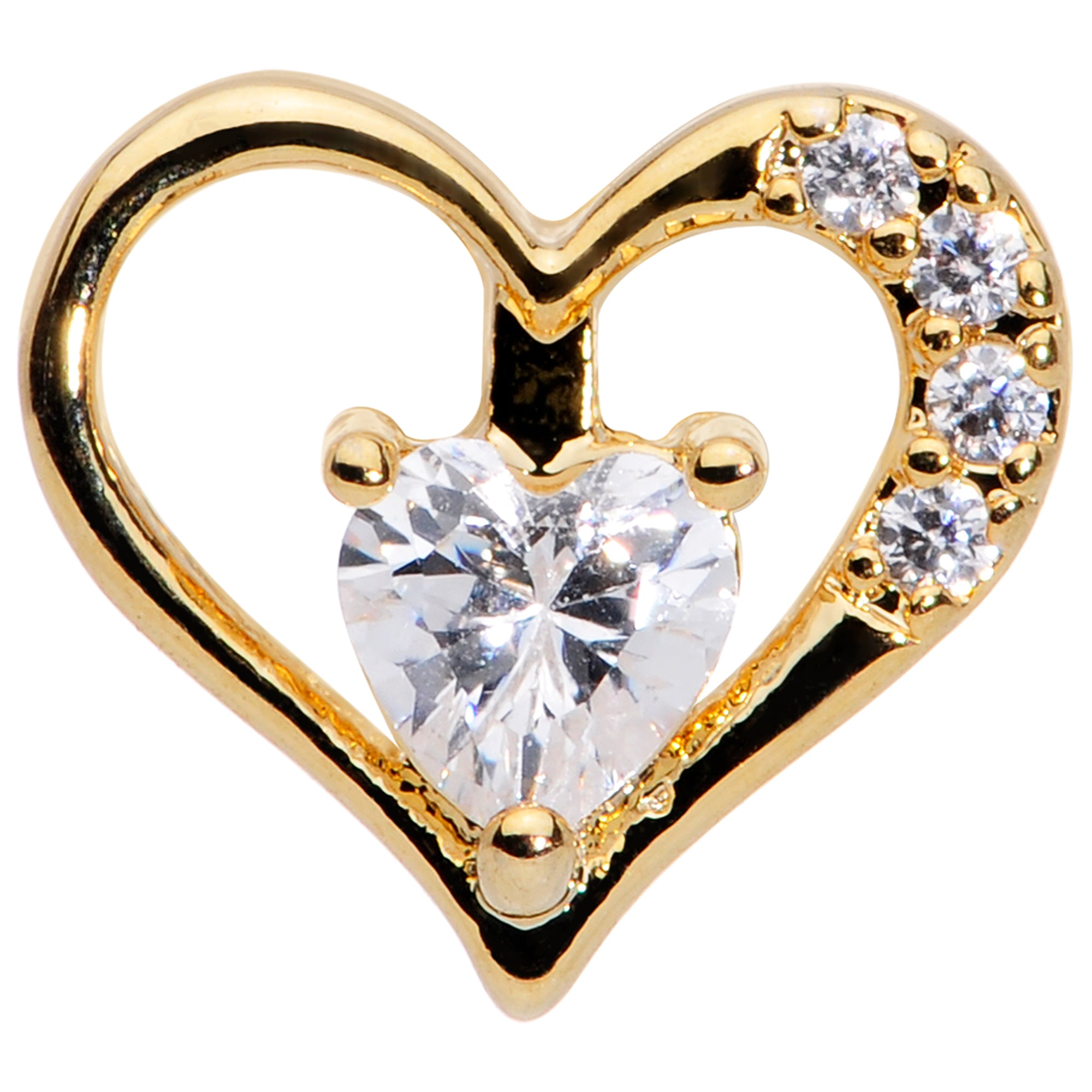 16 Gauge 1/4 Clear CZ Gem Gold Tone Heart Internally Threaded Labret