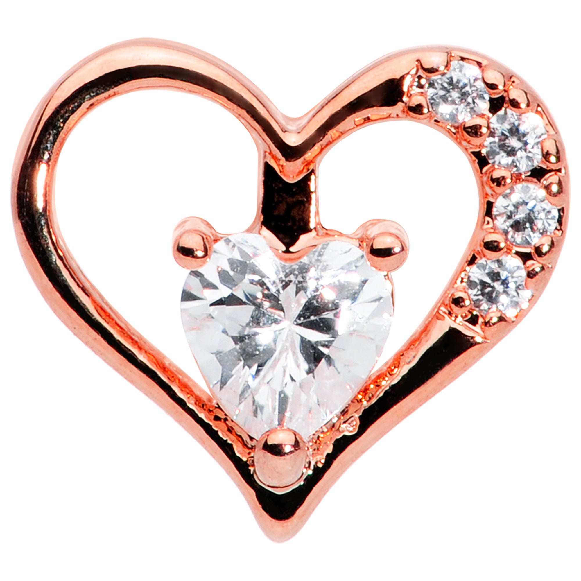 16 Gauge 1/4 Clear CZ Gem Rose Gold Hue Heart Internal Thread Labret