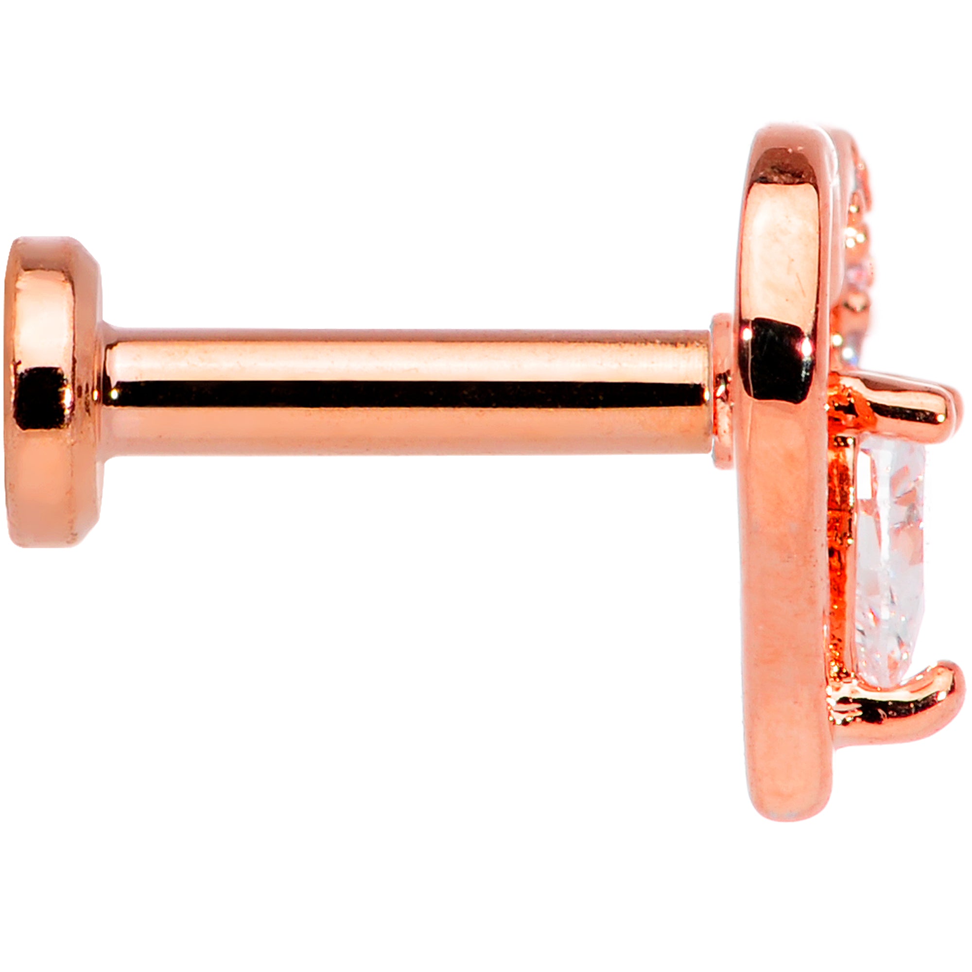 16 Gauge 1/4 Clear CZ Gem Rose Gold Hue Heart Internal Thread Labret