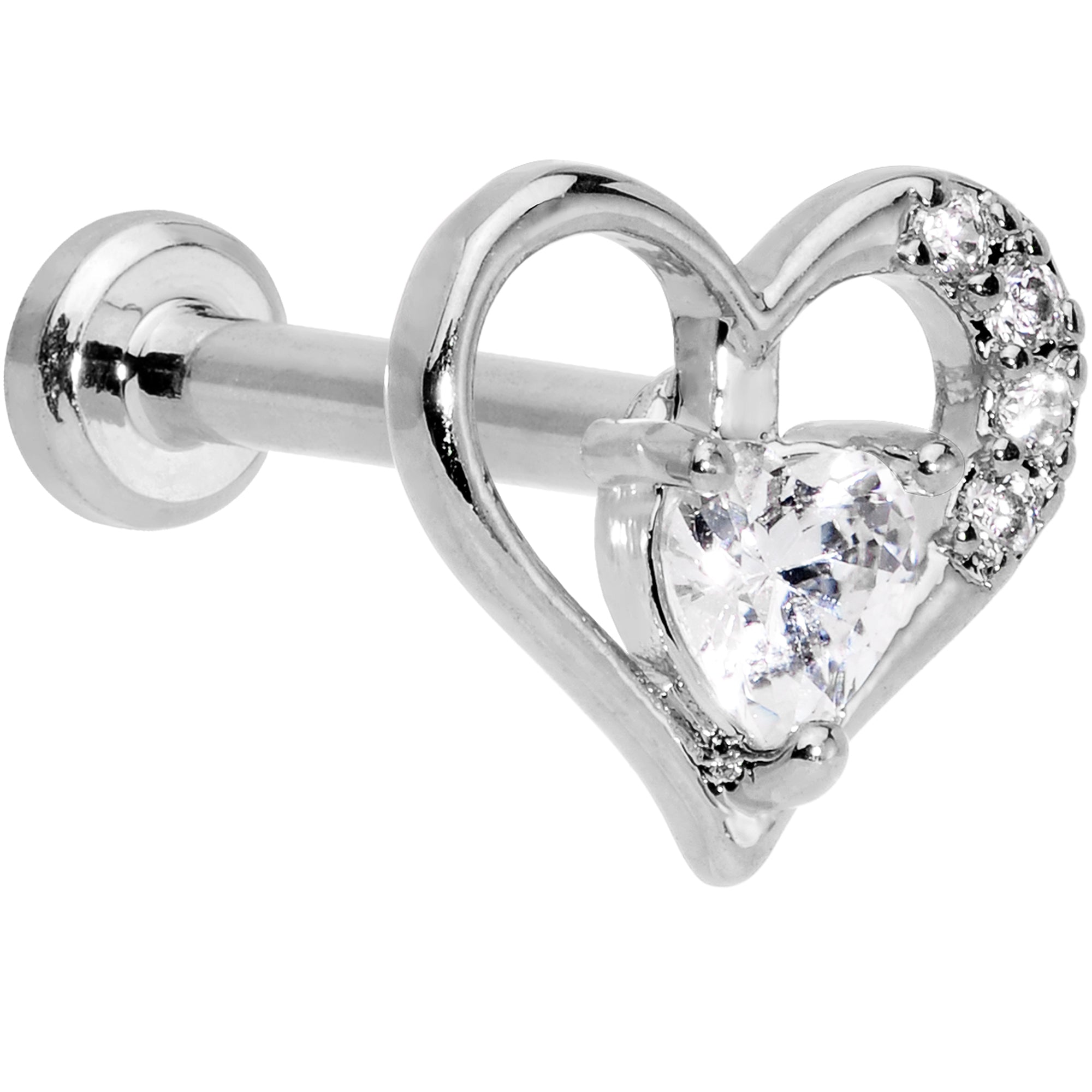 16 Gauge 5/16 Clear CZ Gem Airy Heart Internally Threaded Labret