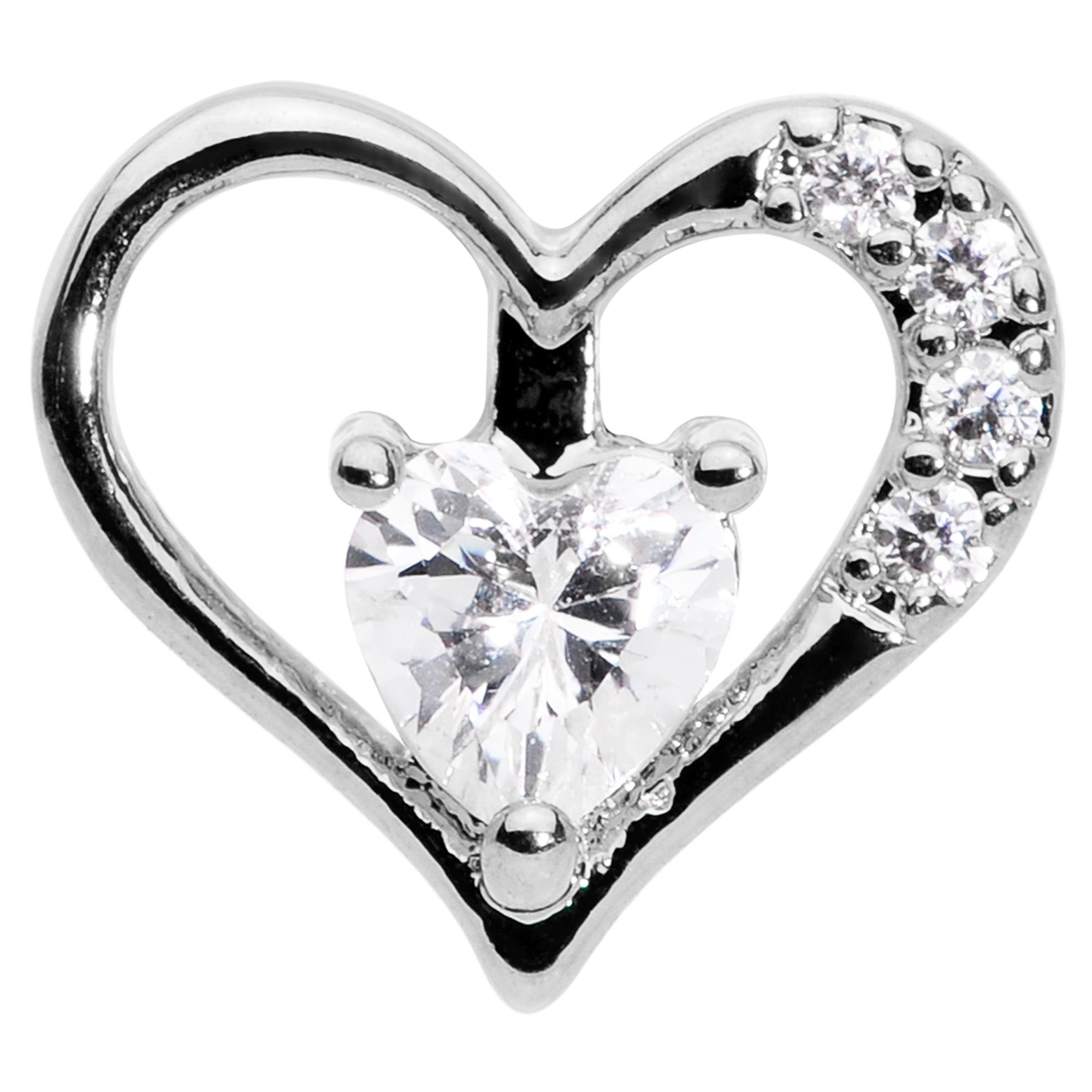 16 Gauge 5/16 Clear CZ Gem Airy Heart Internally Threaded Labret